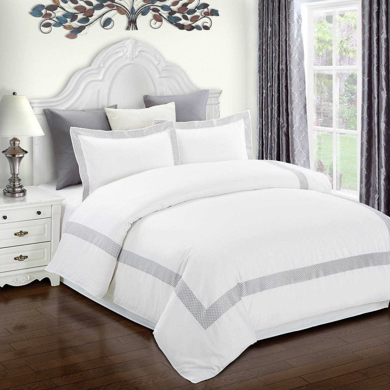 White Cotton Embroidered Twin/Twin XL Duvet Cover Set