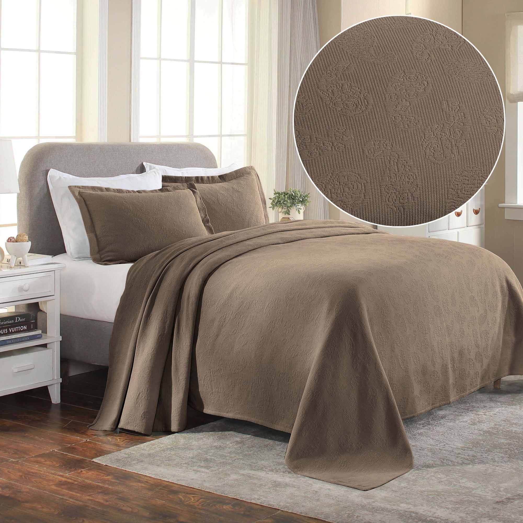 Elegant Paisley Cotton Queen Bedspread Set in Taupe - 3 Pieces