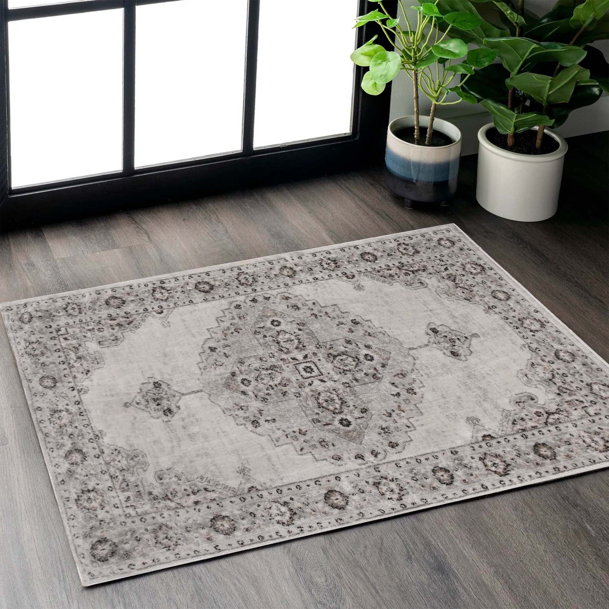 Demelza Gray Polyester Medallion Indoor Area Rug, 3' x 5'