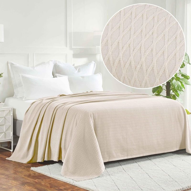 Ivory Diamond Weave 100% Cotton Full/Queen Blanket