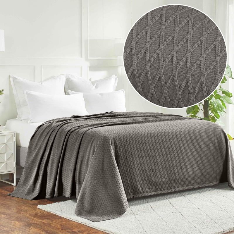 King Gray Knitted Cotton Reversible Blanket