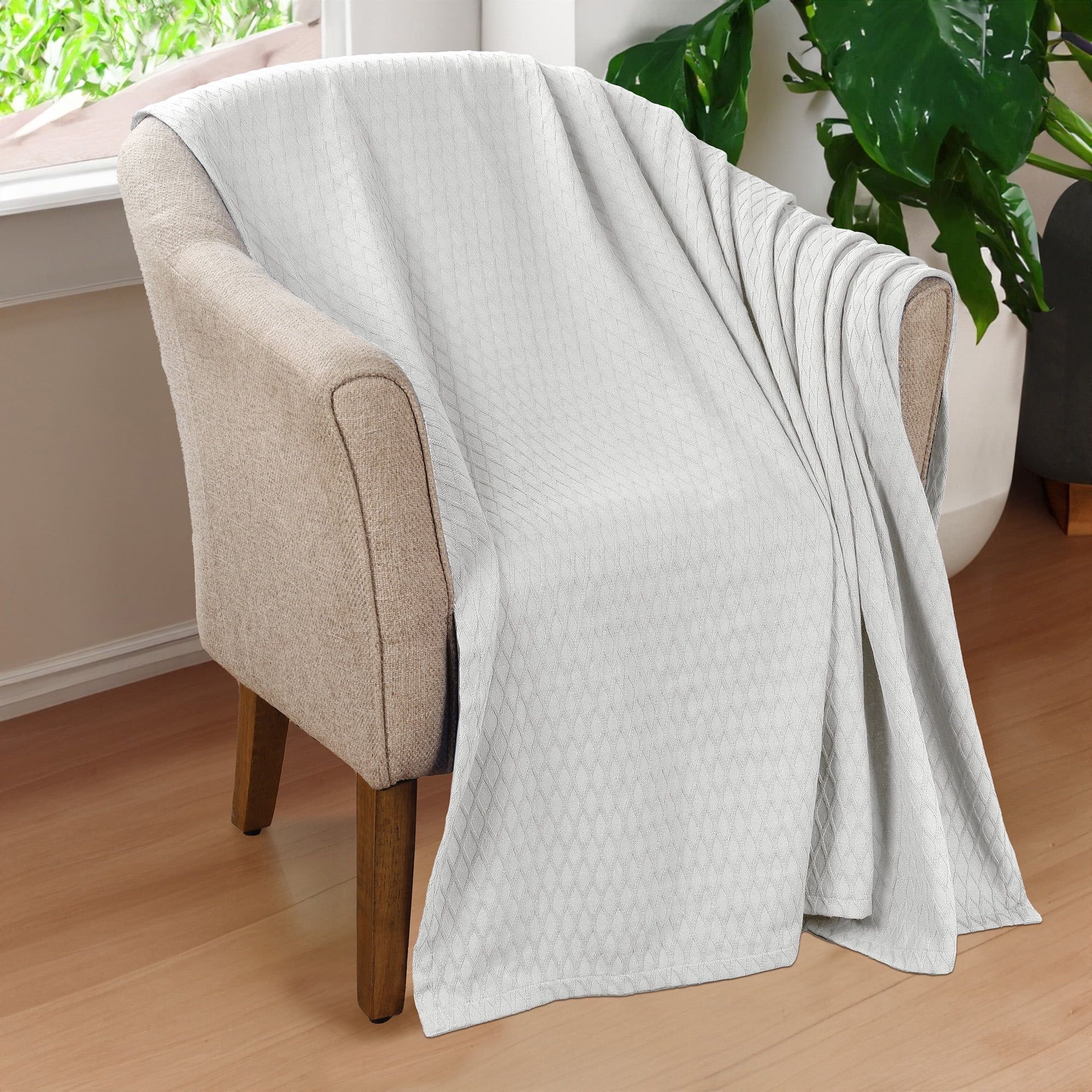 Platinum Diamond Weave Cotton Throw Blanket, 60" x 50"