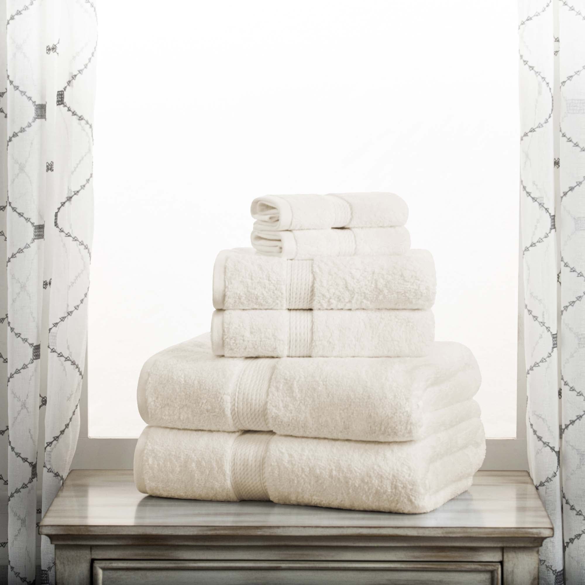 Cream Egyptian Cotton 6-Piece Towel Set with Braided Border