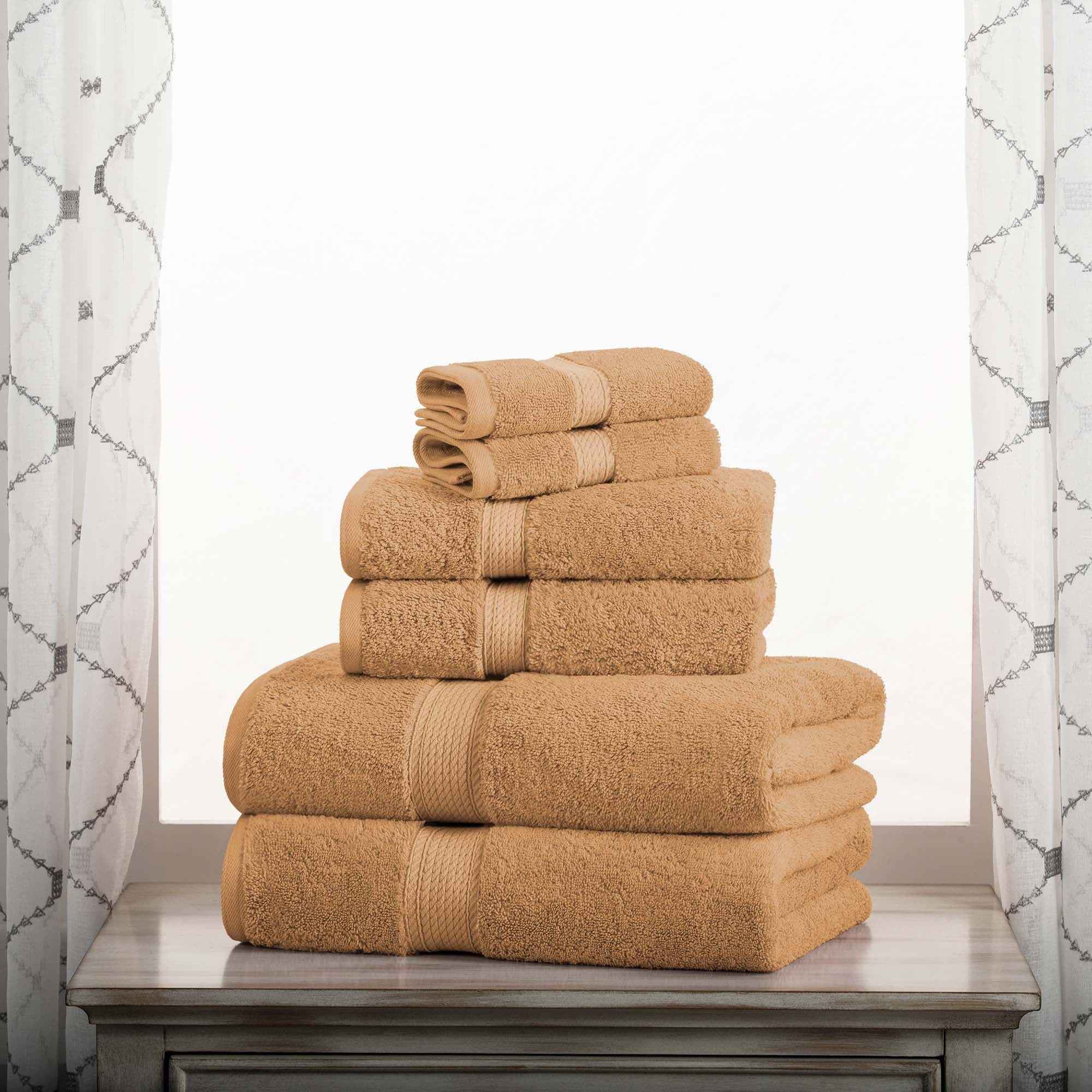 Rust Egyptian Cotton 6-Piece Towel Set with Braided Border