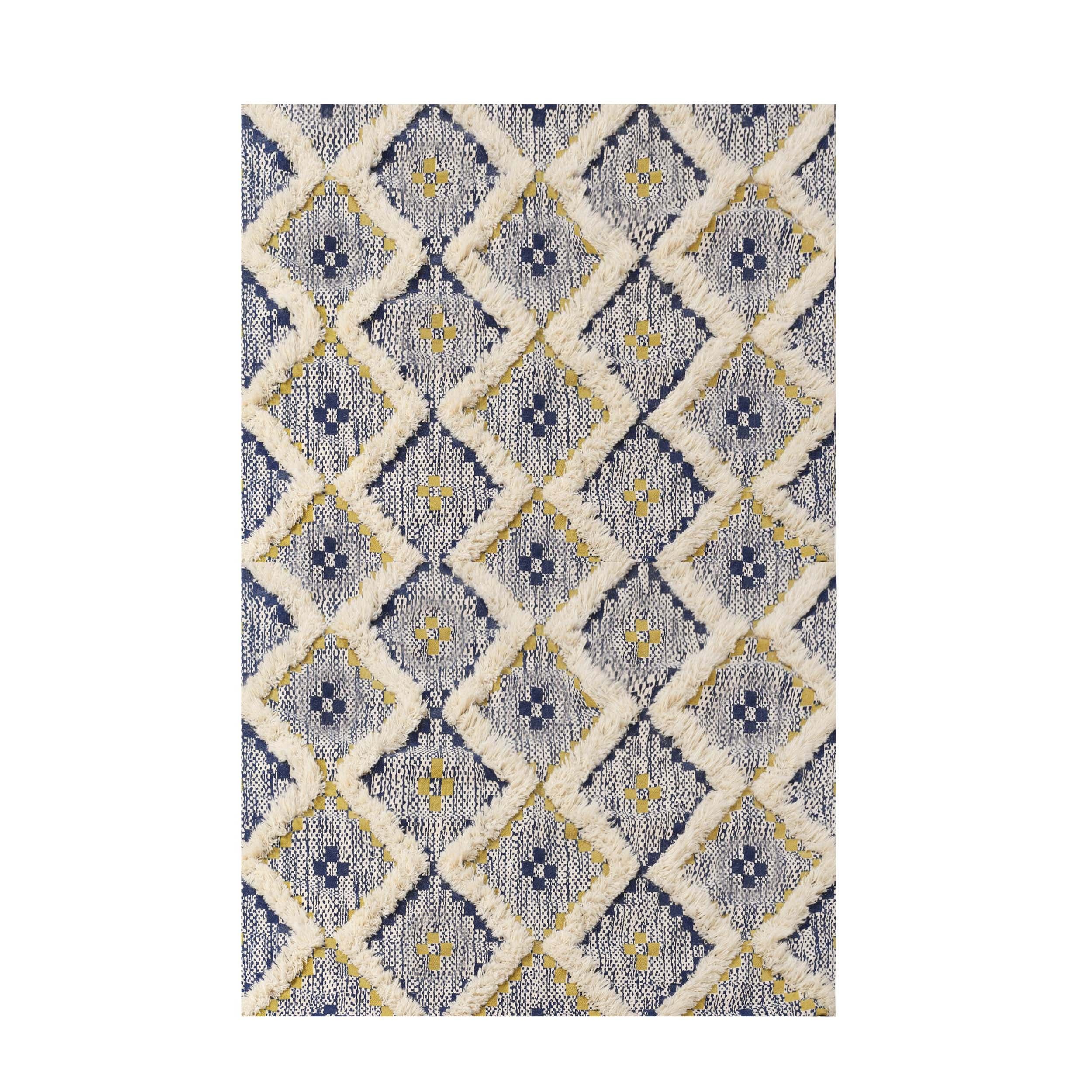 Handmade Gold and Navy Blue Geometric Wool Area Rug, 4' x 6'