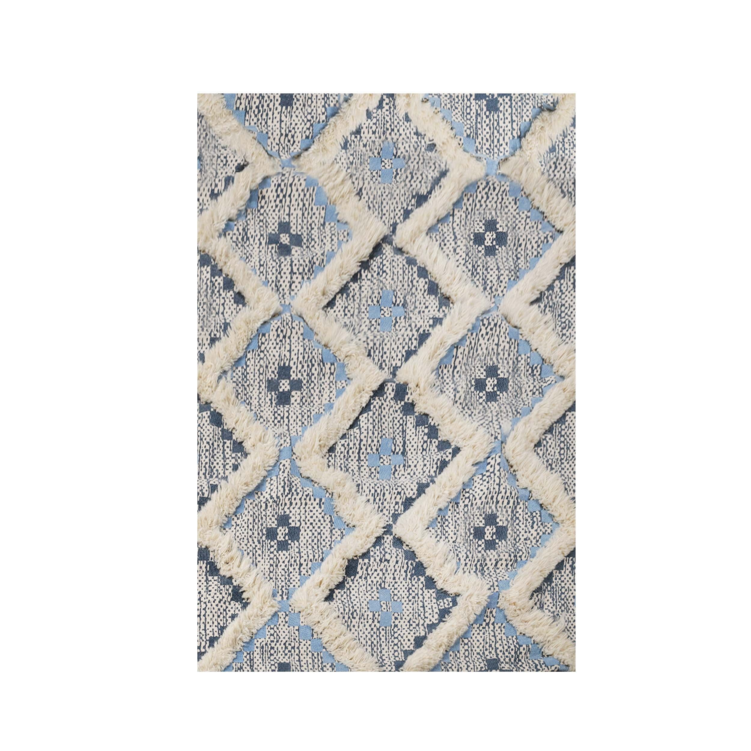 Cerulean-Dark Denim Handmade Geometric Wool Area Rug, 2' x 4'