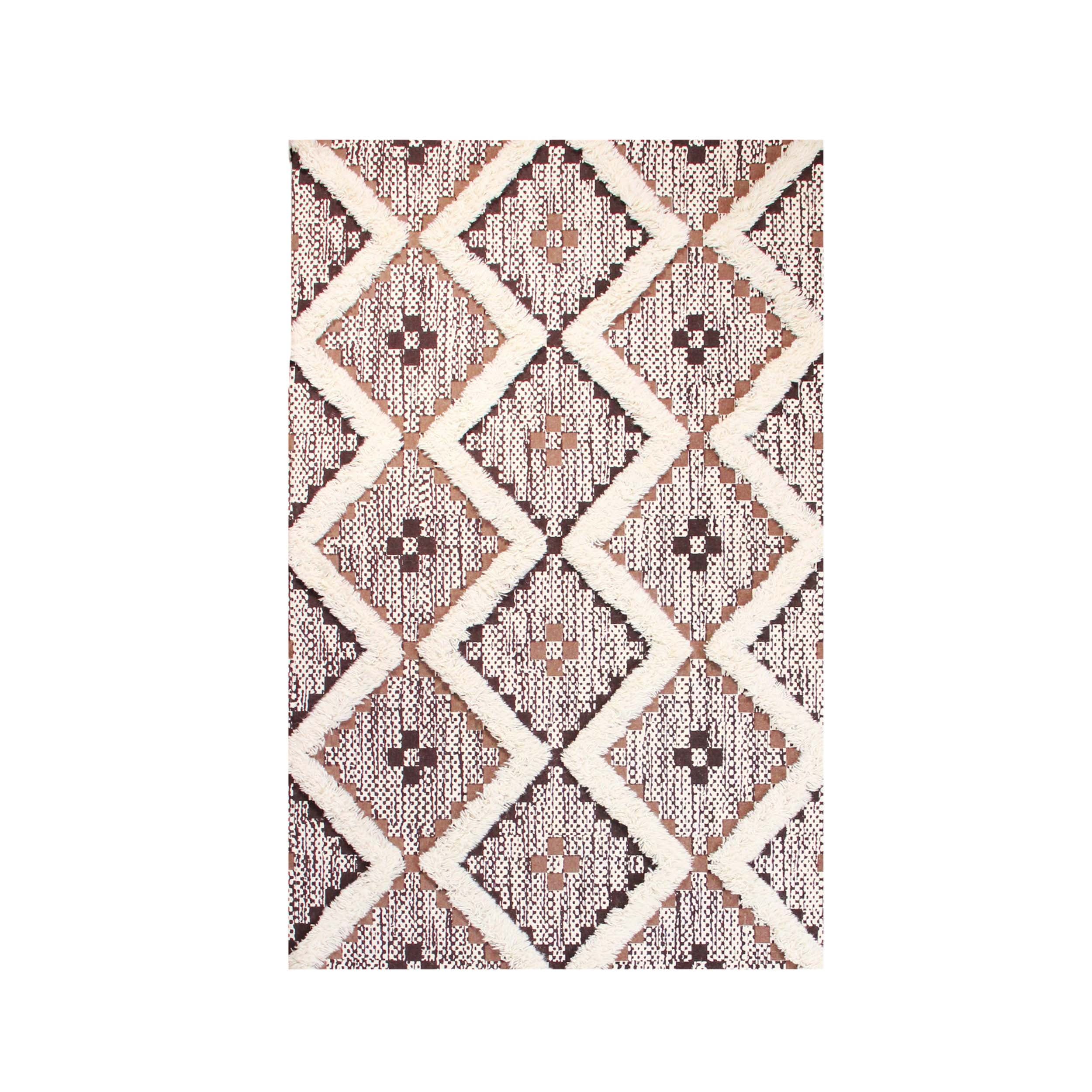 Handmade Tan-Chocolate Wool Rectangular Geometric 6' x 9' Area Rug