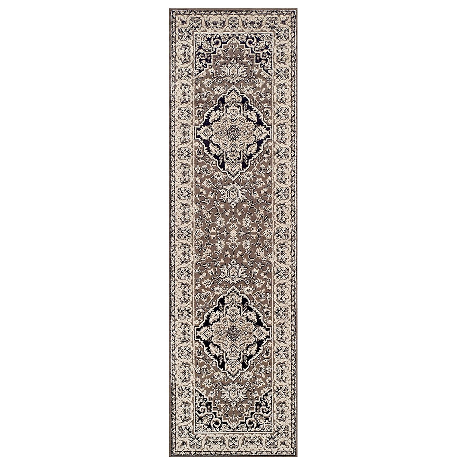 Brown Floral Medallion Machine Made Runner Rug, 2' 7" x 6'