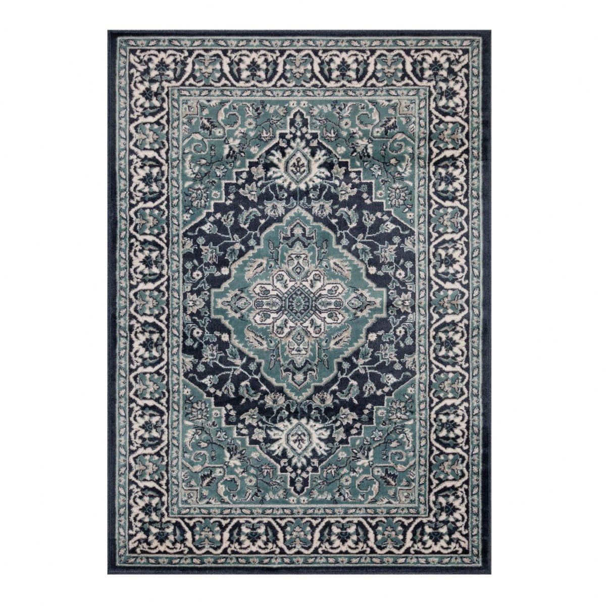 Deep Royal Blue Synthetic Medallion Area Rug, 3' x 5'