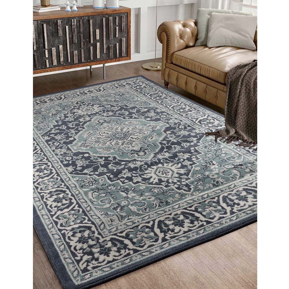 Deep Royal Blue Synthetic Medallion Area Rug, 3' x 5'