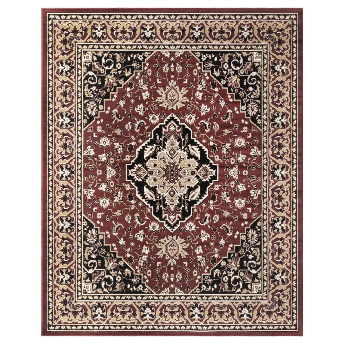 Red Low Pile Synthetic Rectangular Area Rug, 5' x 8'