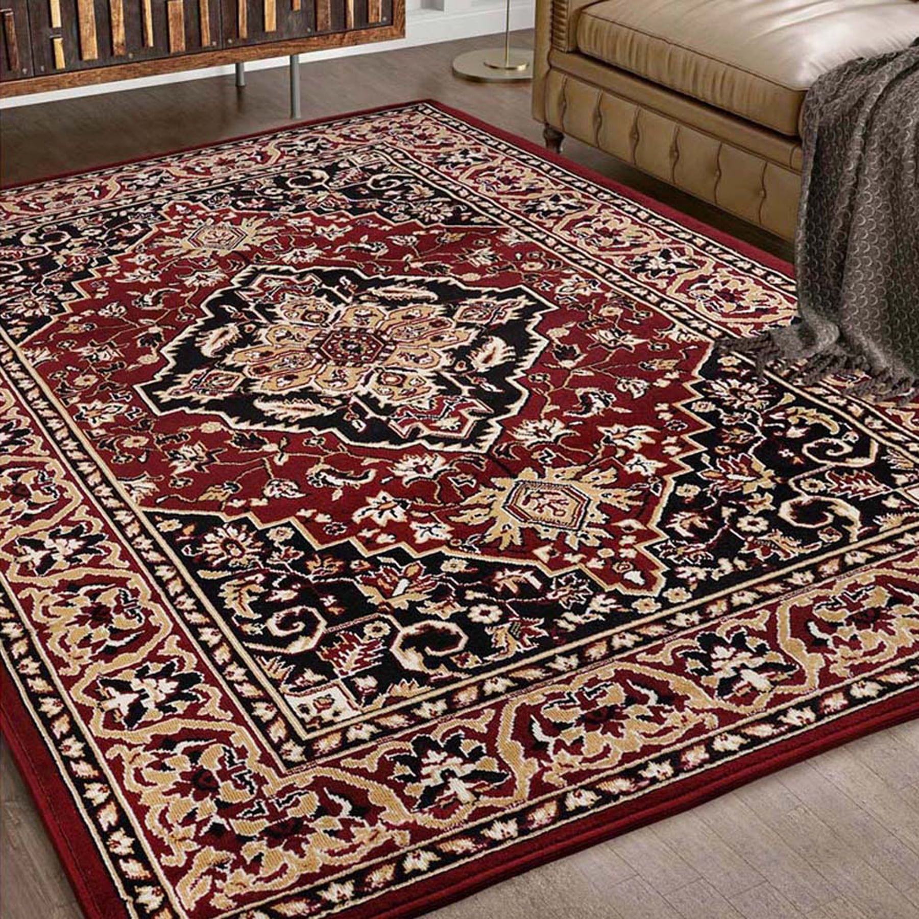 Red 6' x 9' Synthetic Medallion Area Rug