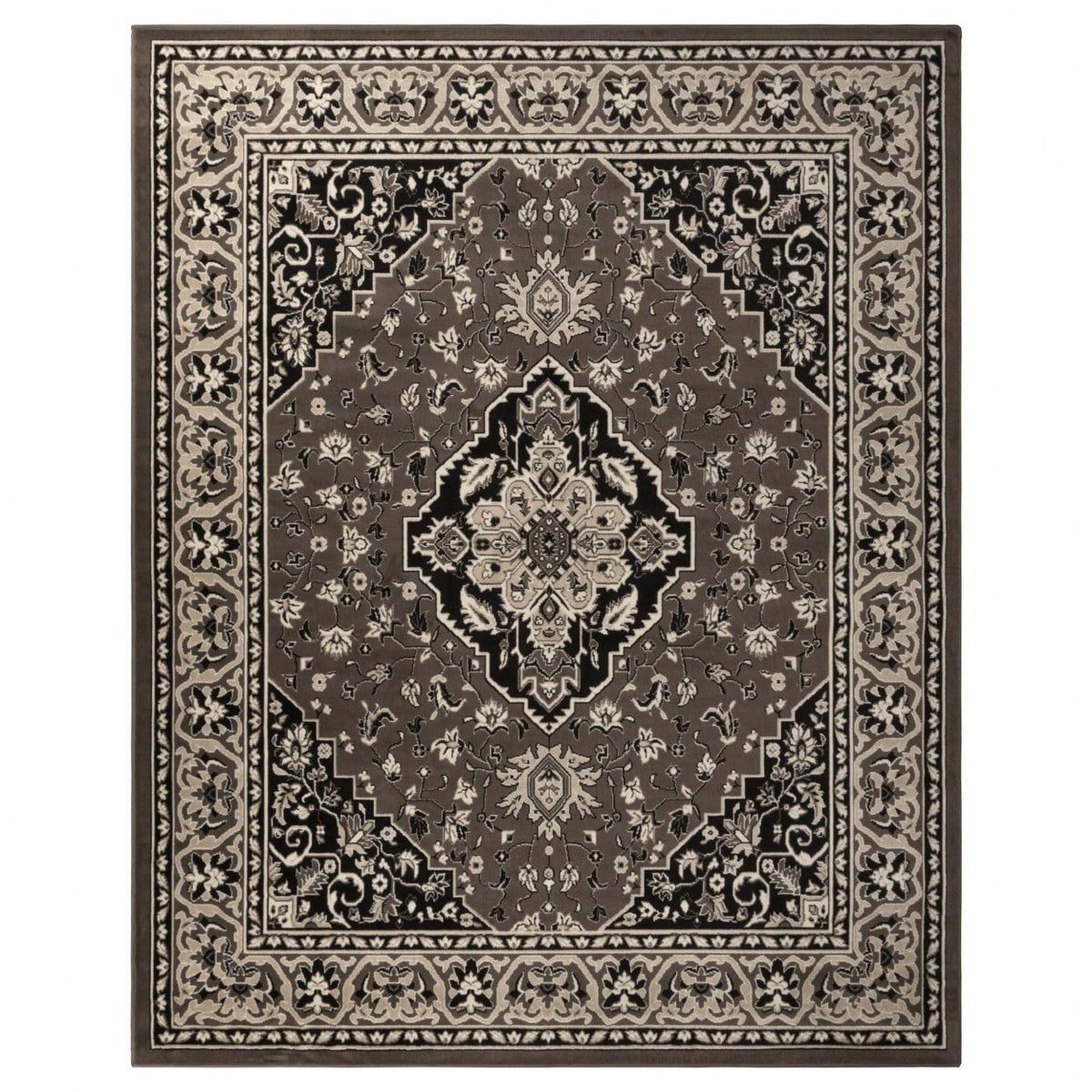 Brown Rectangular Medallion Stain-Resistant Synthetic Area Rug