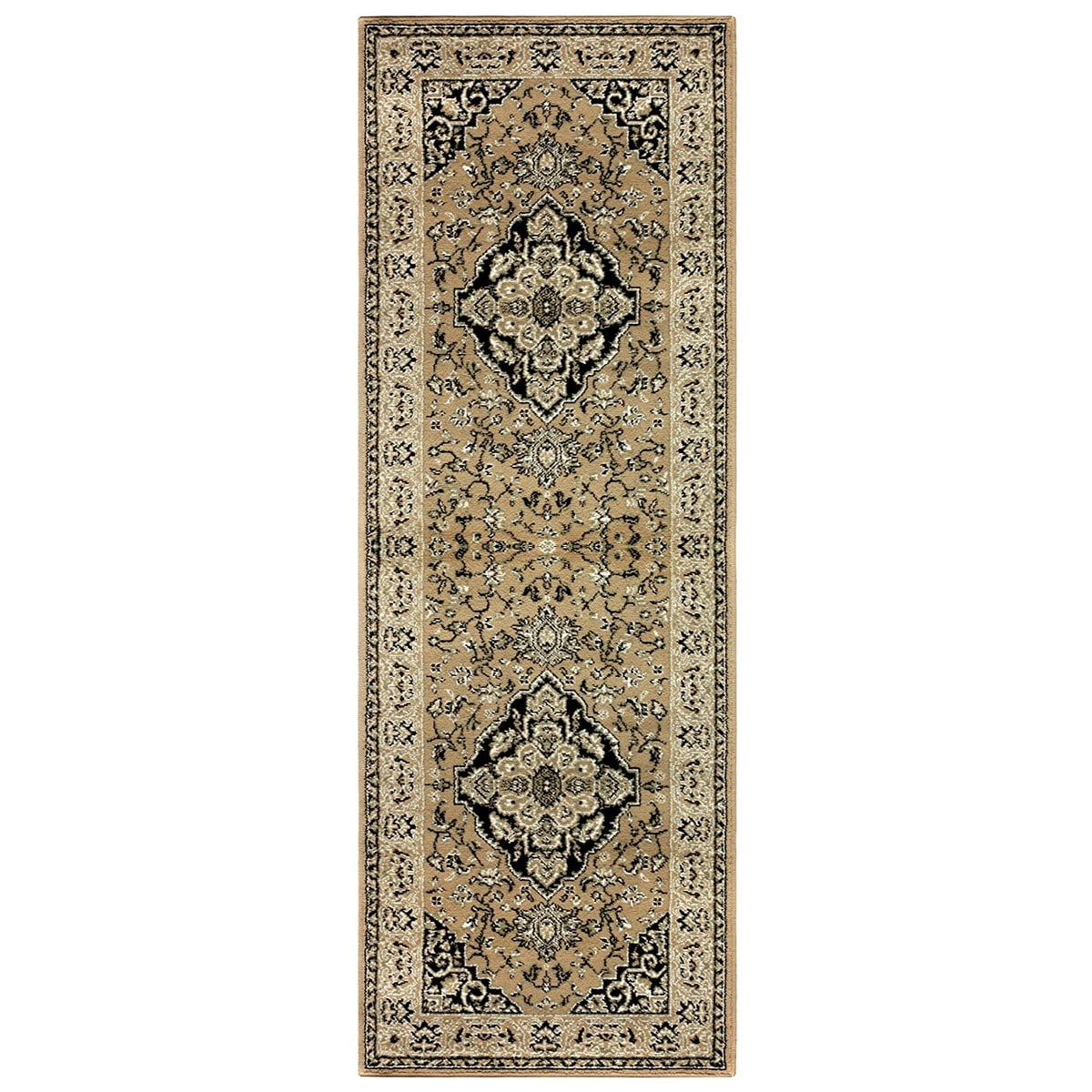 Gold Floral Medallion Synthetic Indoor Runner Rug 2'7" x 8'