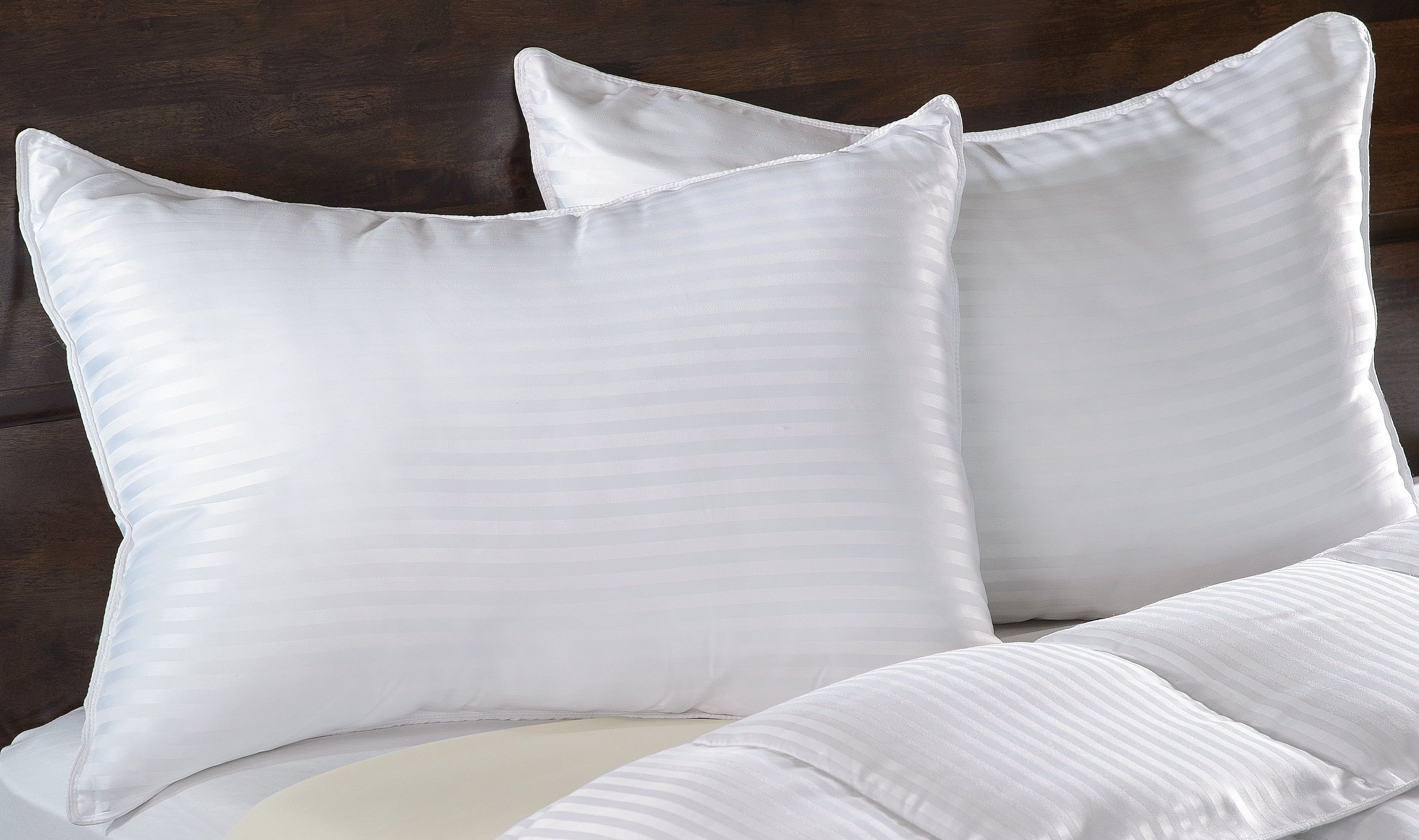 King Size White Hypoallergenic Striped Polyester Pillows