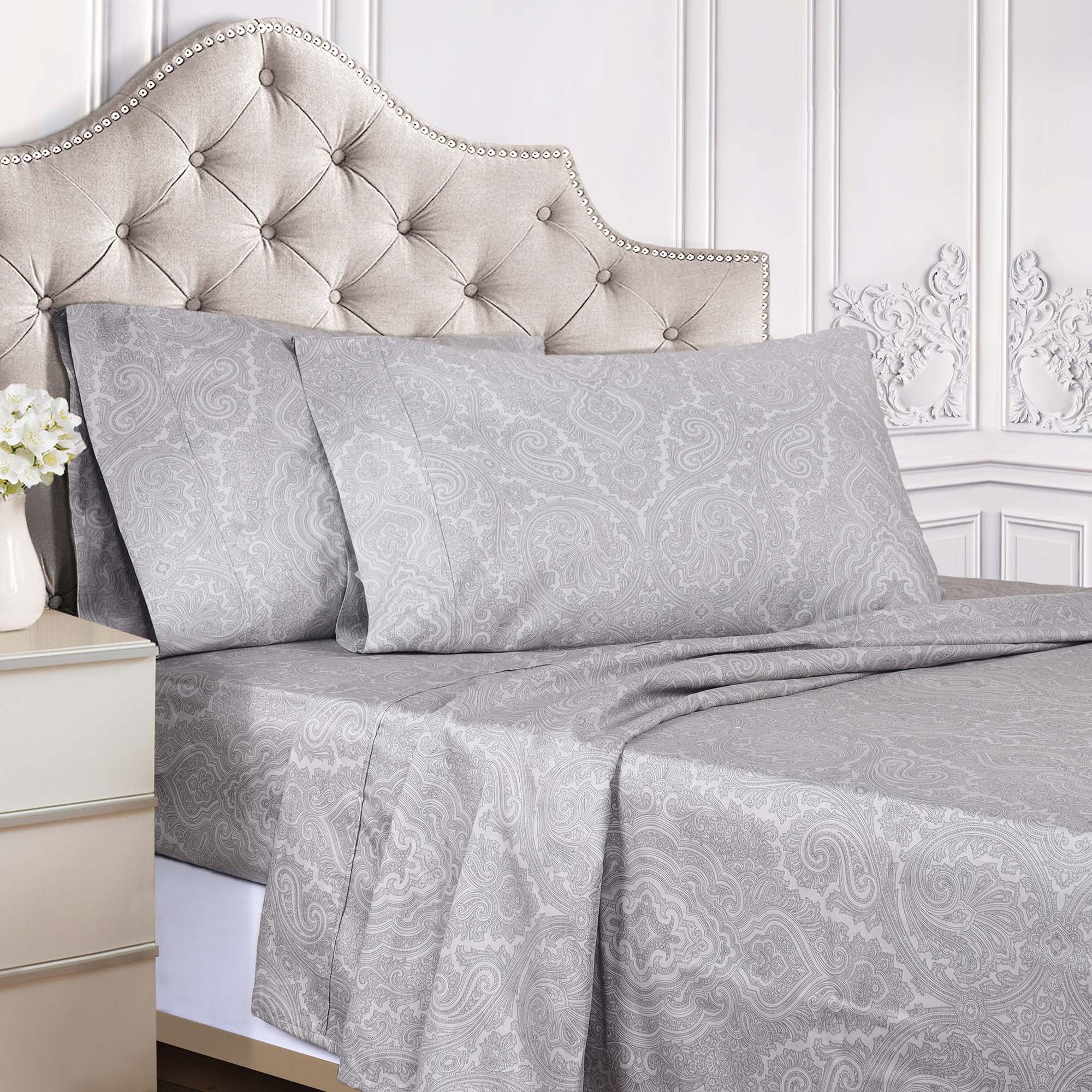 California King Gray Cotton Polyester Floral Deep Pocket Sheet Set