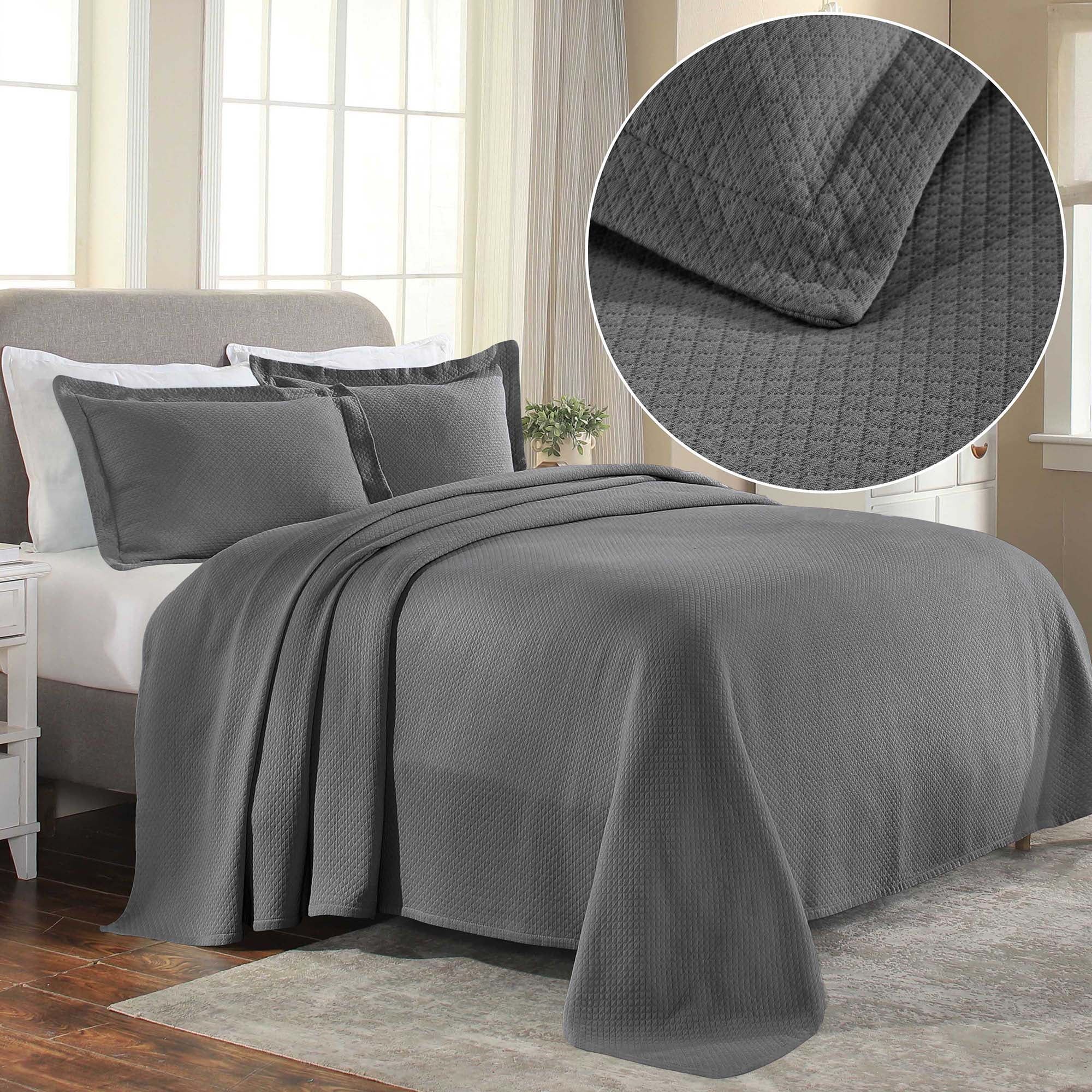 Elegant Gray Cotton King Bedspread with Reversible Lattice Design