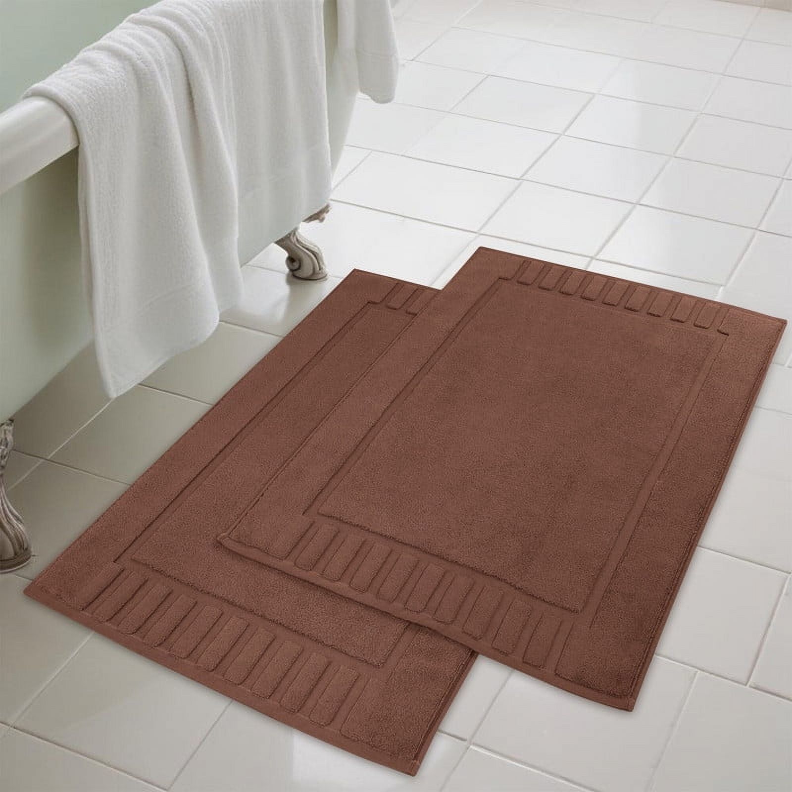 Superior Brown Cotton Geometric Border Bath Mat Set, 22" x 35"