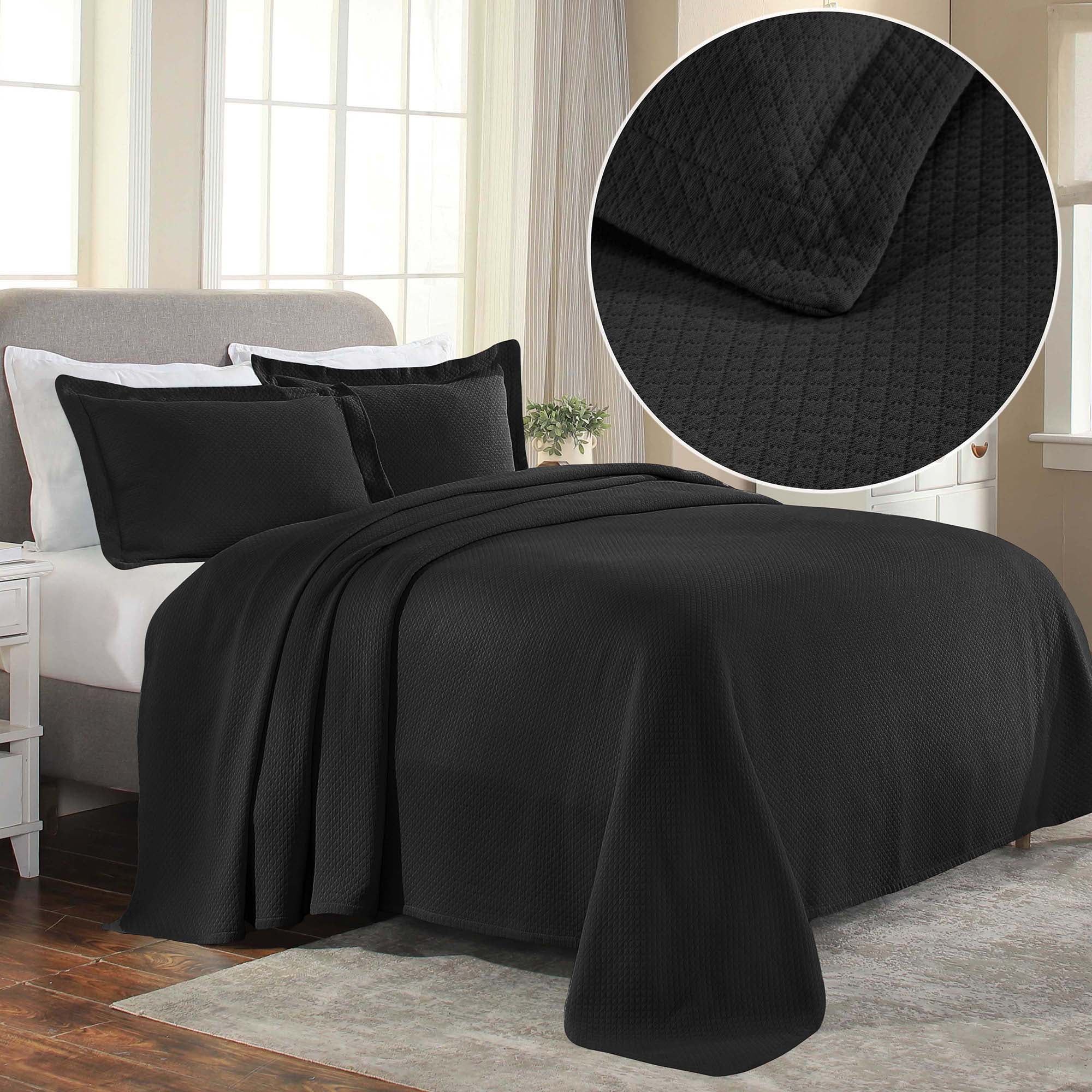 Elegant Black Cotton Reversible Full Bedspread Set with Pillow Shams