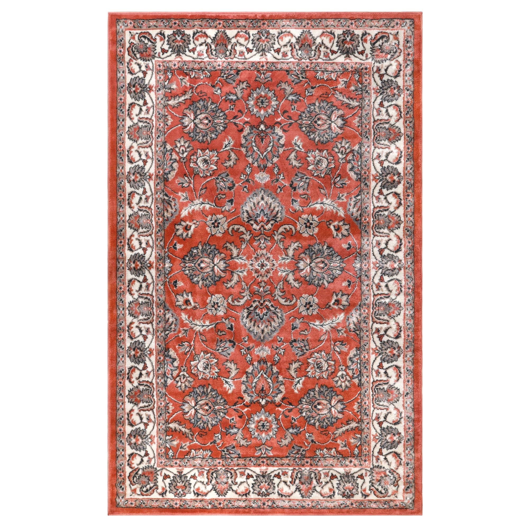 Elegant Salmon Floral Medallion Polypropylene 7' x 9' Area Rug