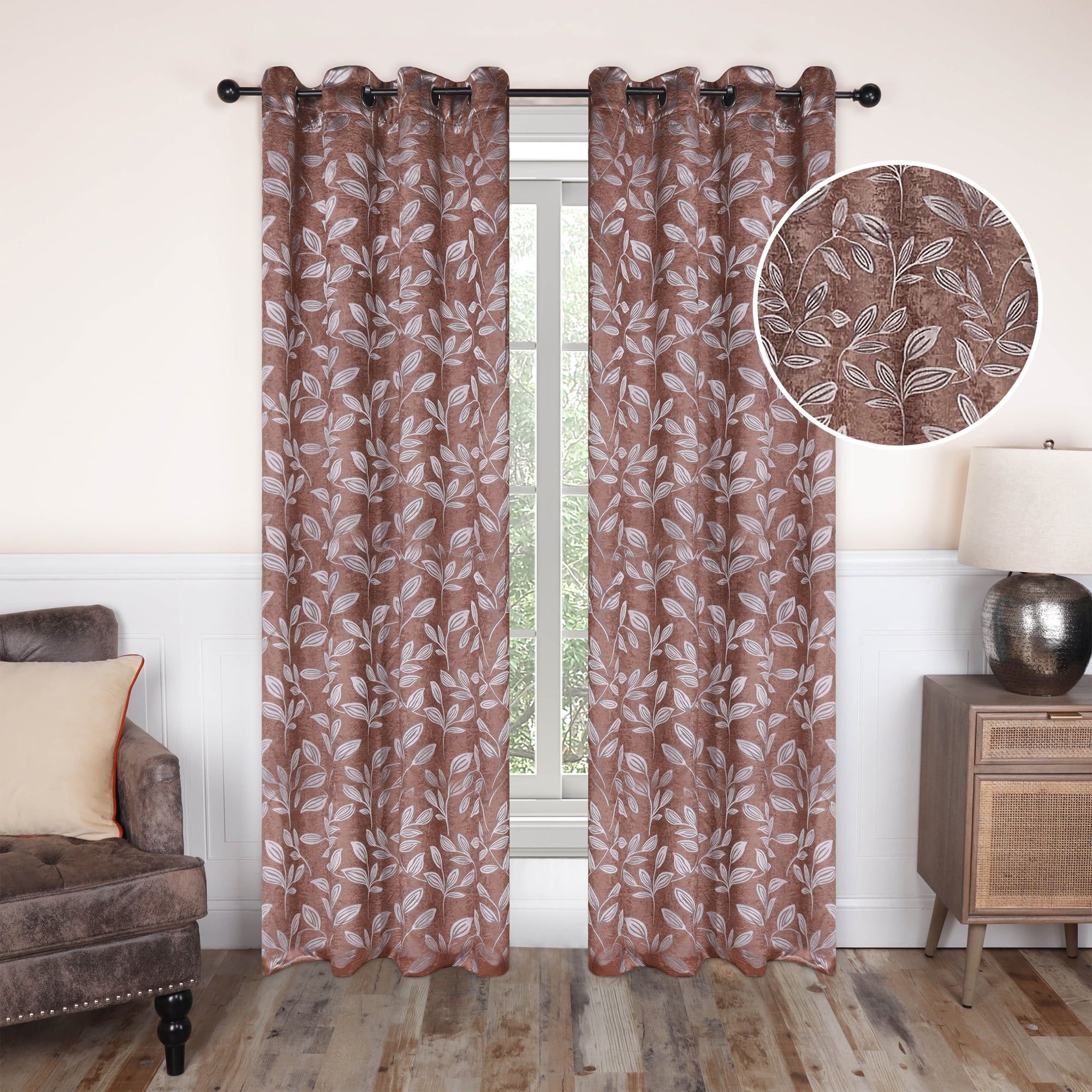 Copper Leaves Blackout Grommet Curtains, 52" x 108"