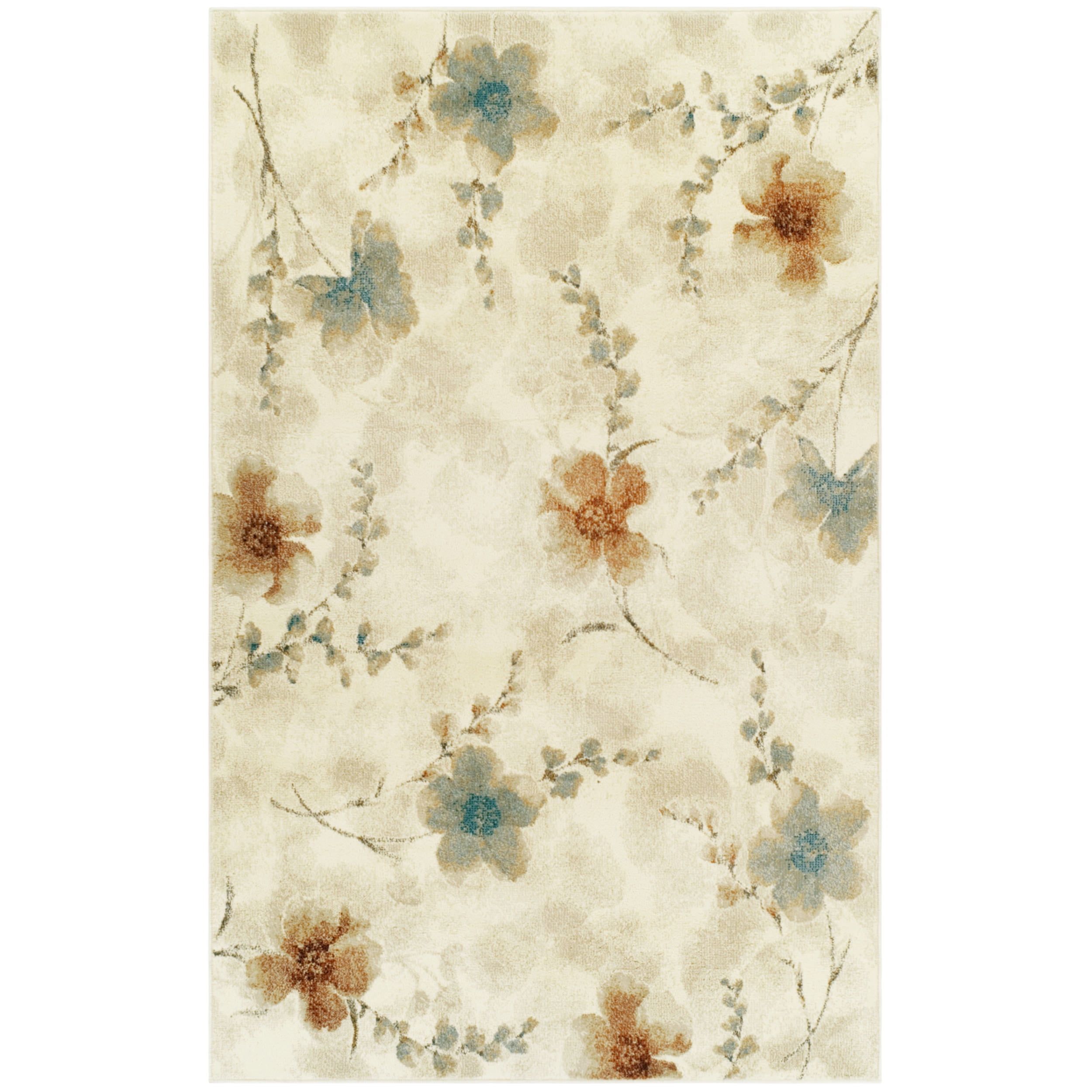 Fiore Blue and Stone Floral 8' x 10' Synthetic Area Rug