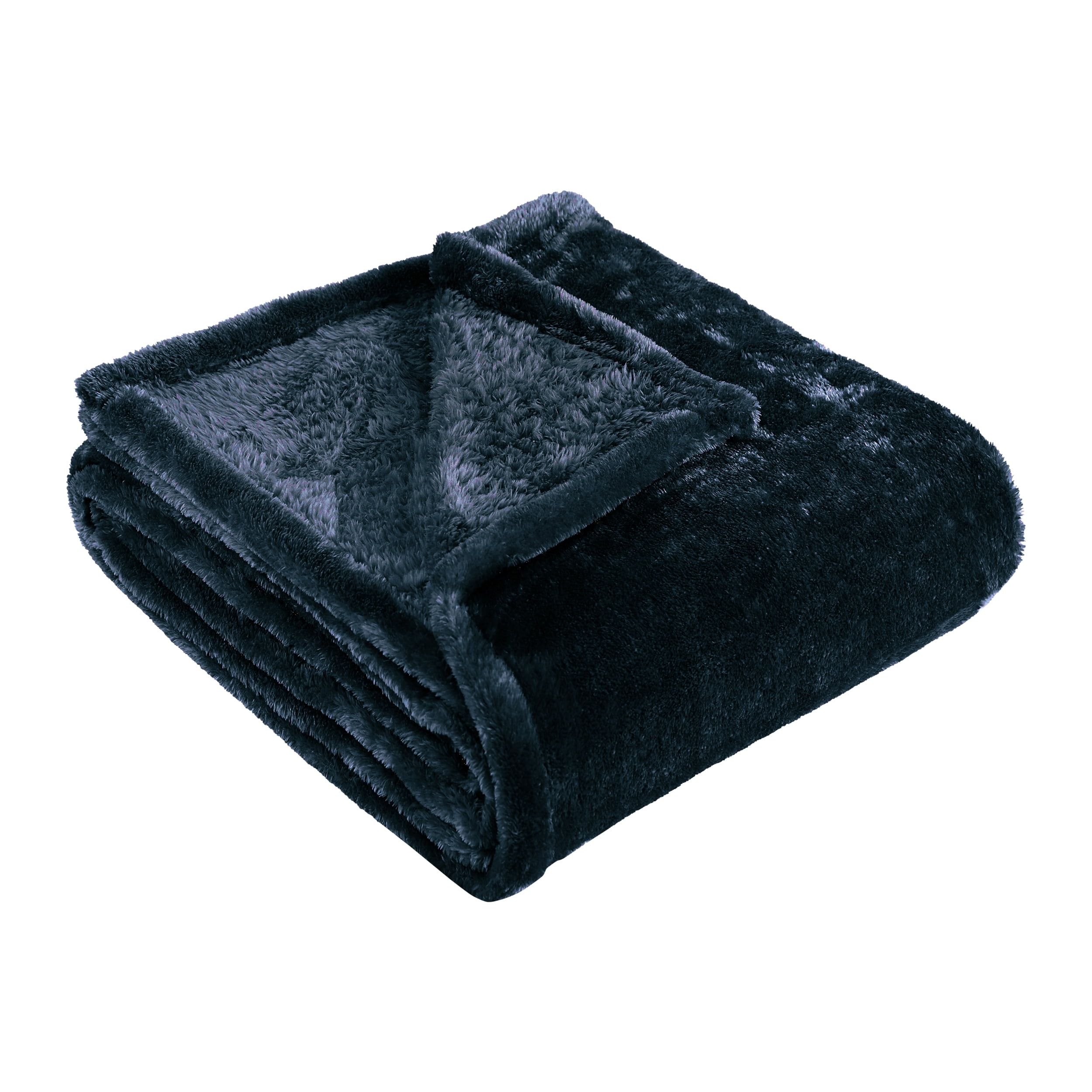 Luxurious Full/Queen Fleece Wool Blend Throw Blanket in Navy