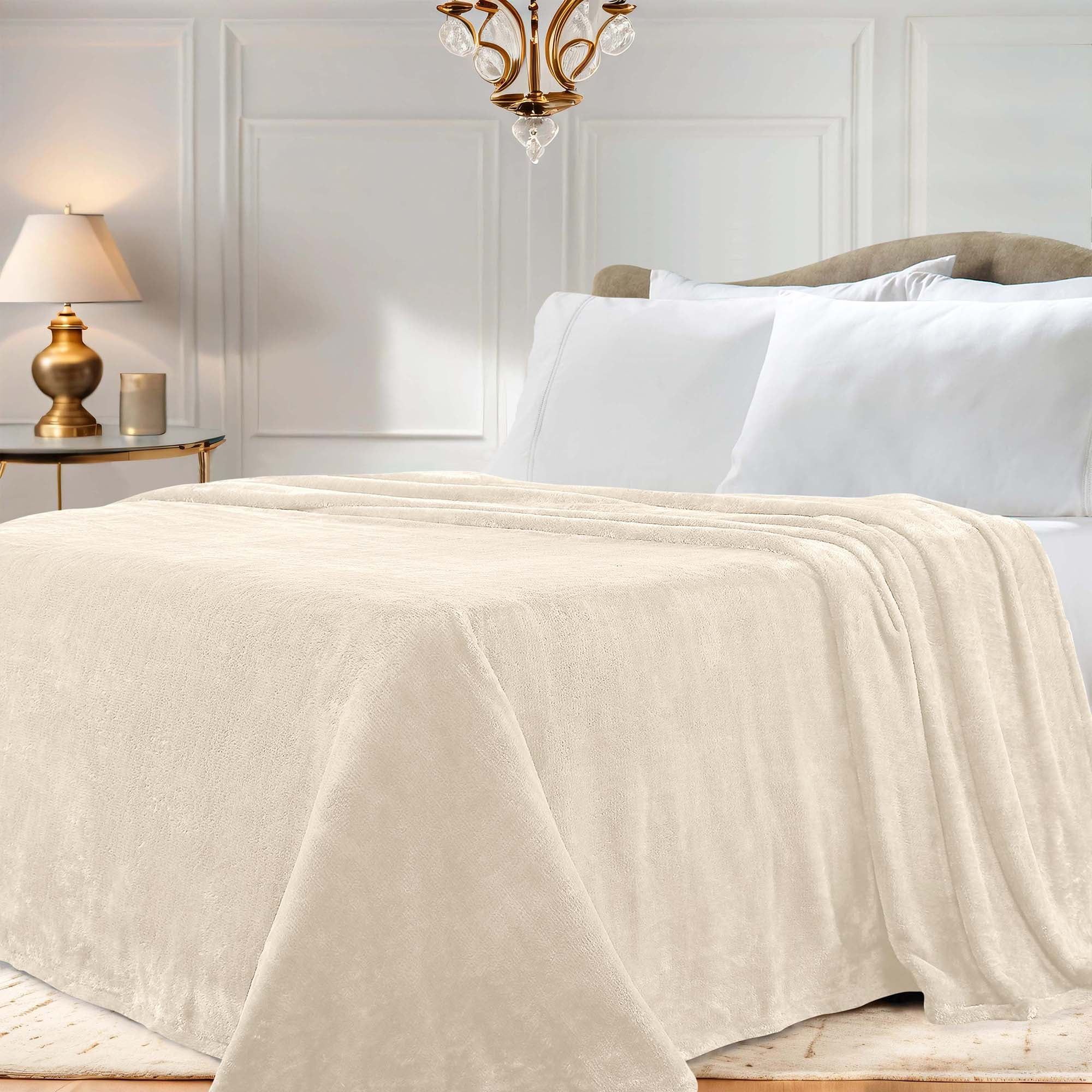 Ivory King Reversible Fleece Wool Blanket