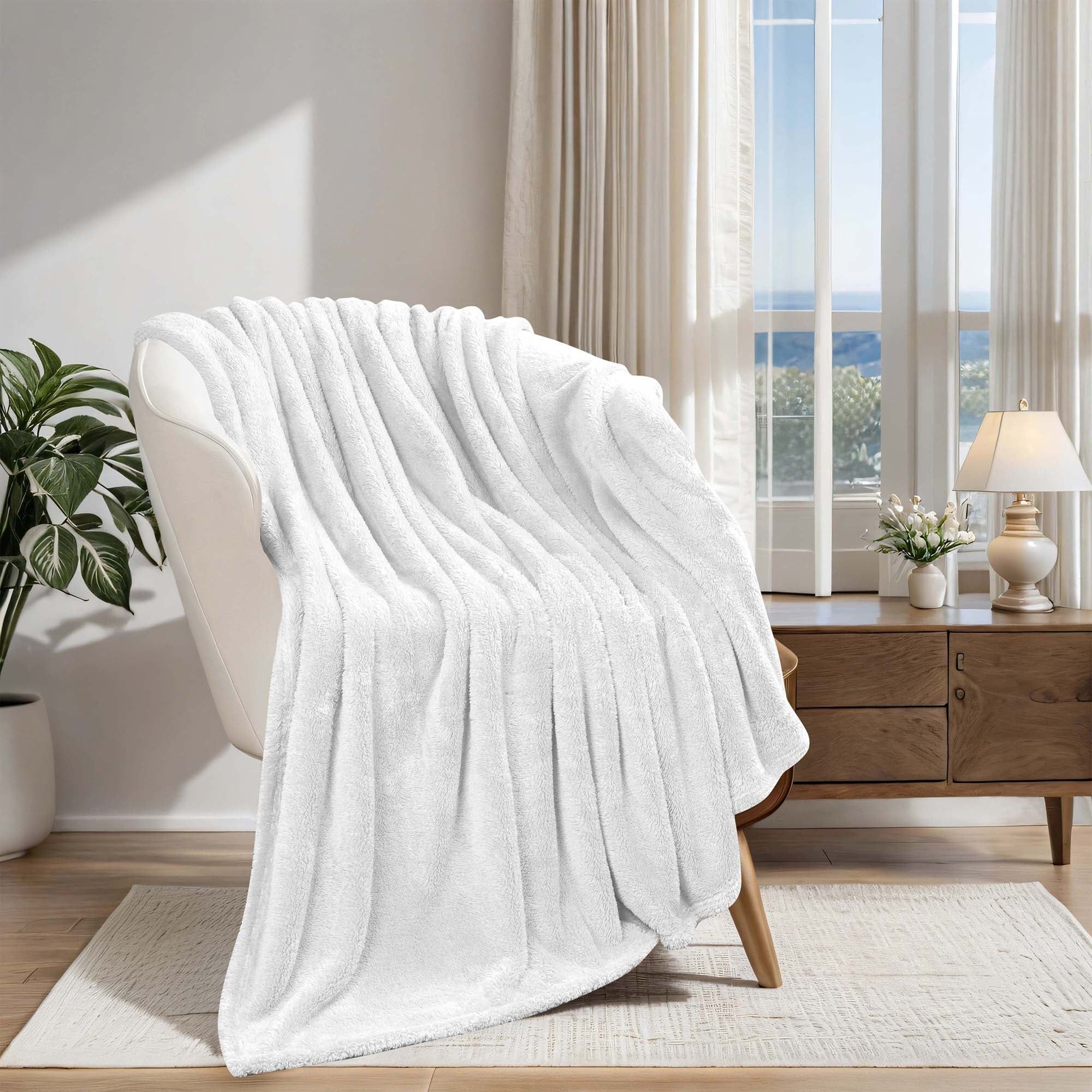 White Ultra-Soft Fleece Throw Blanket, 50" x 60"