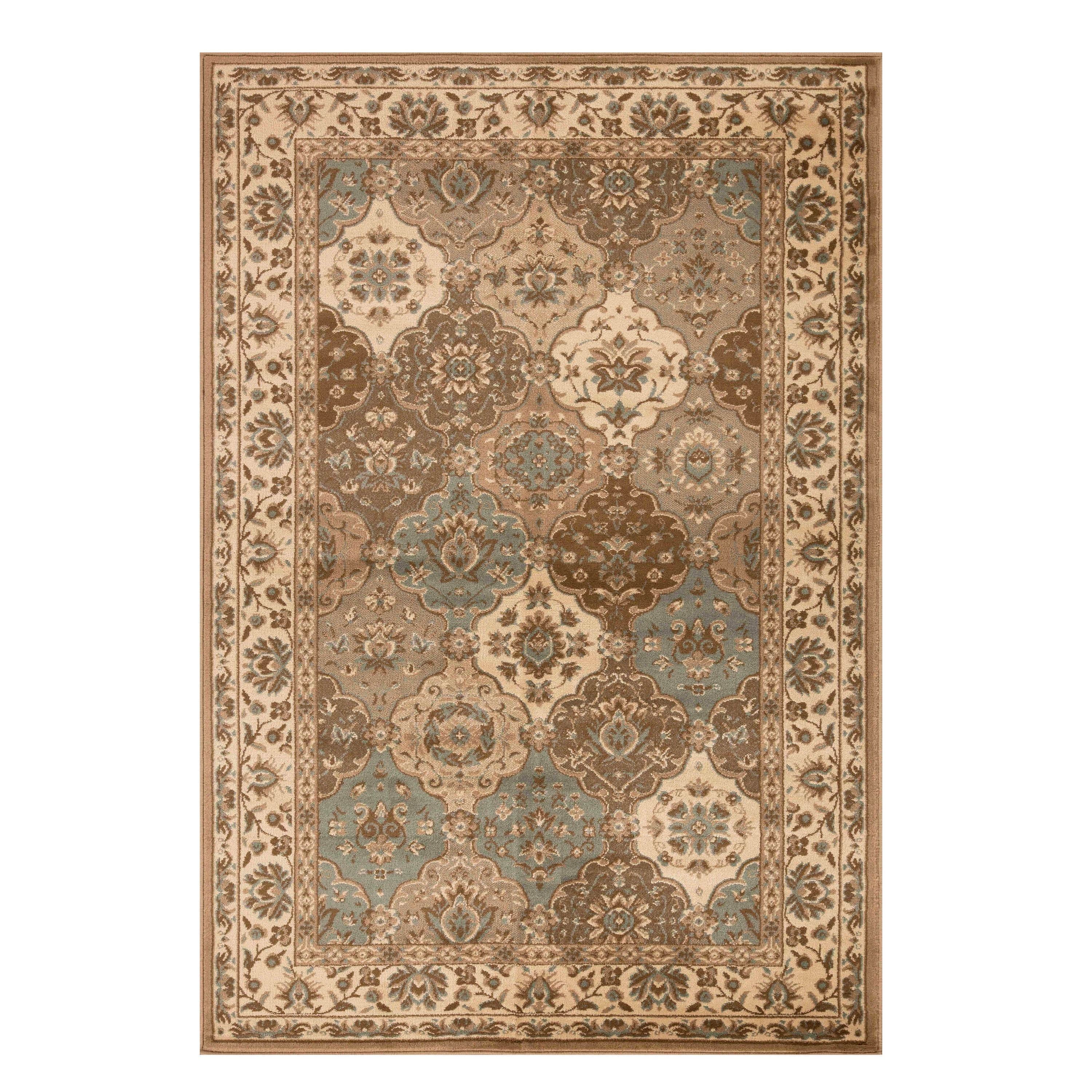 Elegant Beige Floral Indoor Area Rug, Stain-Resistant, 7' x 9'