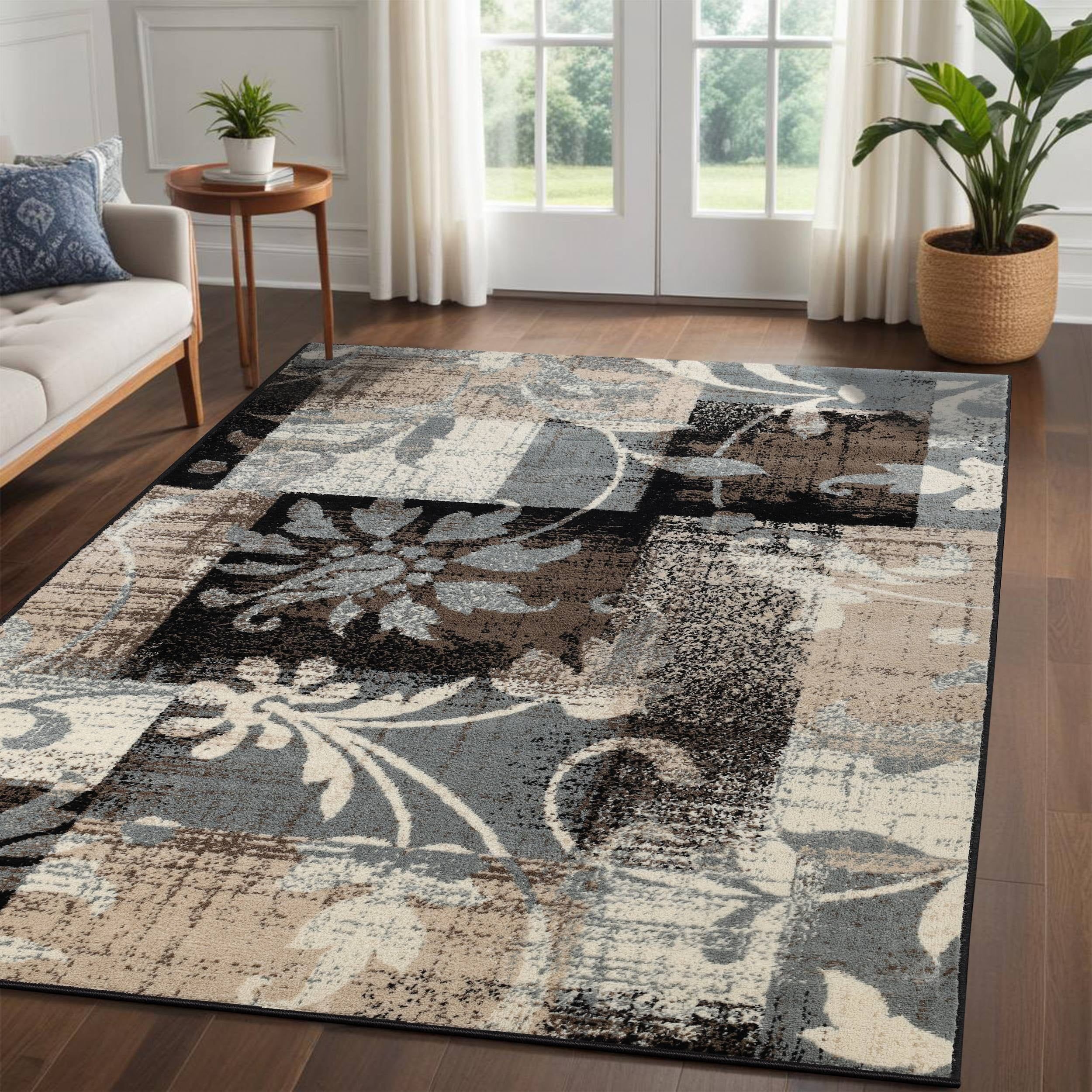 Pastiche Beige and Gray Floral Patchwork 7' x 9' Area Rug