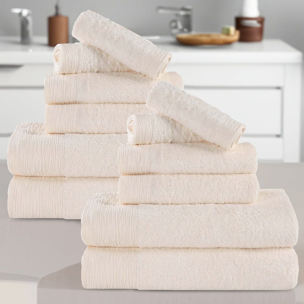 Ivory Bamboo Cotton Blend 12-Piece Towel Set