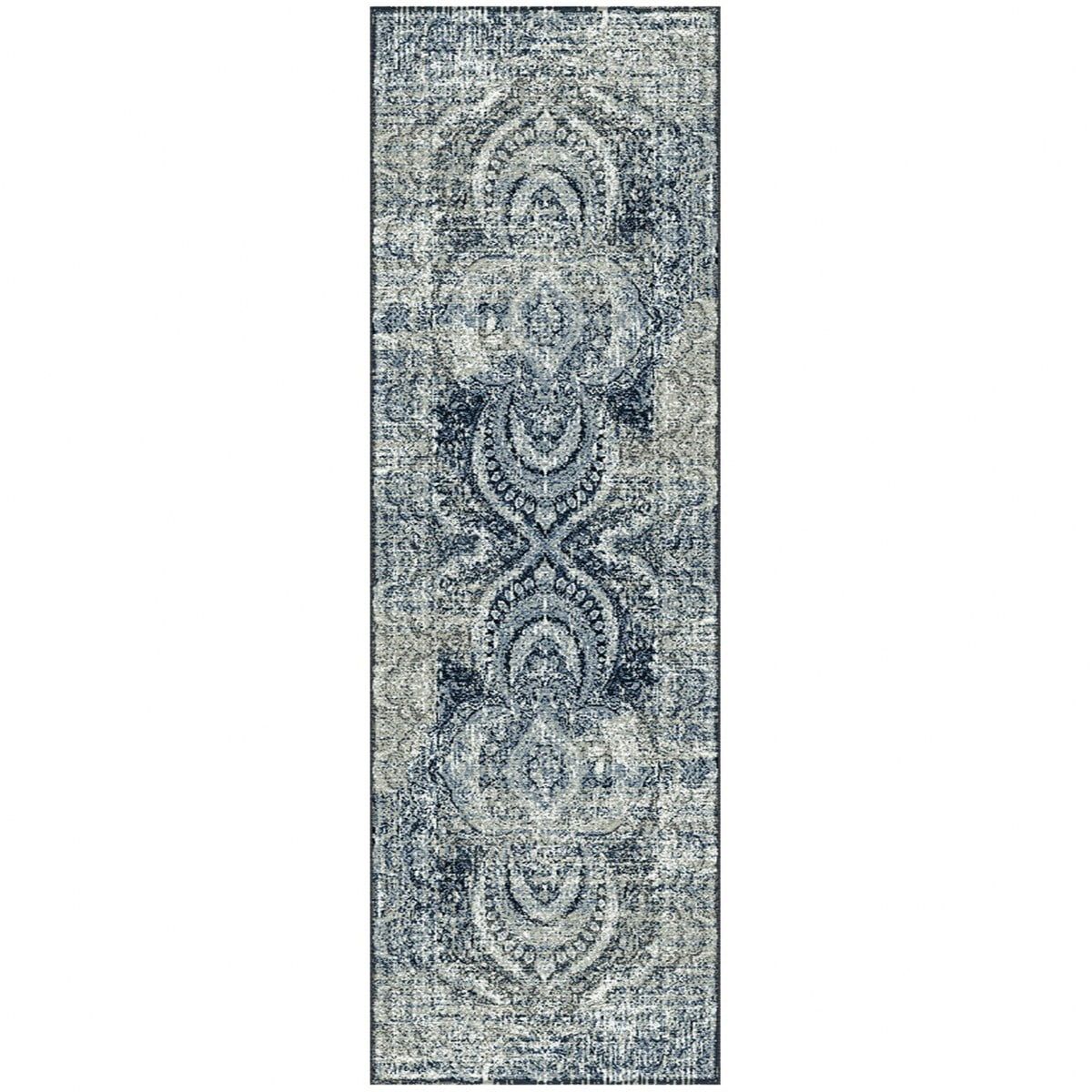 Blue-Beige Medallion Synthetic Runner Rug, 2' 7" x 8'