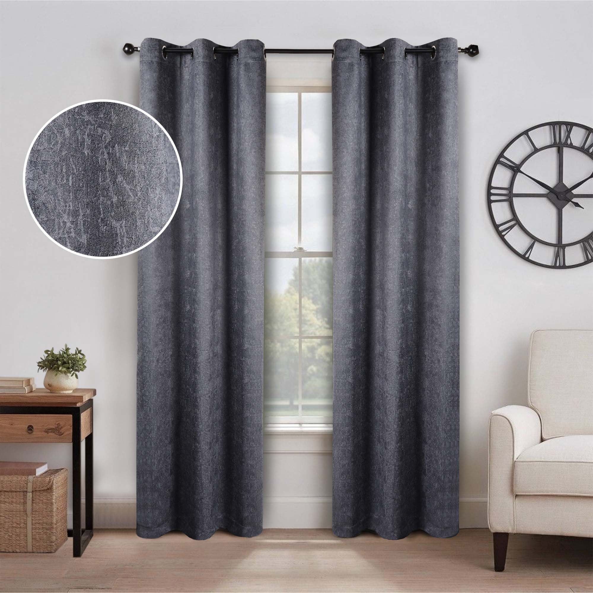 Midnight Blue Polyester Blackout Grommet Curtain Panels, 42" x 84"