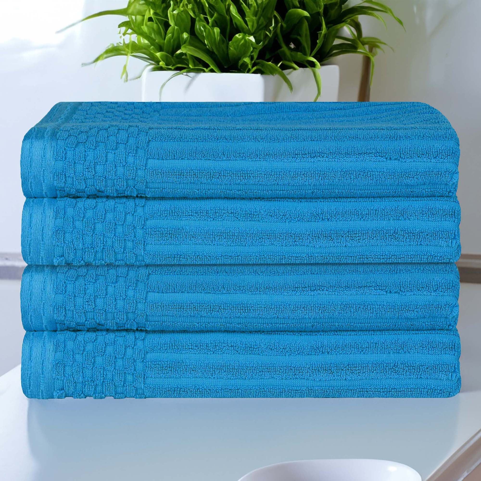 Azure Ribbed Cotton Fingertip Towel Set, 54" x 27"