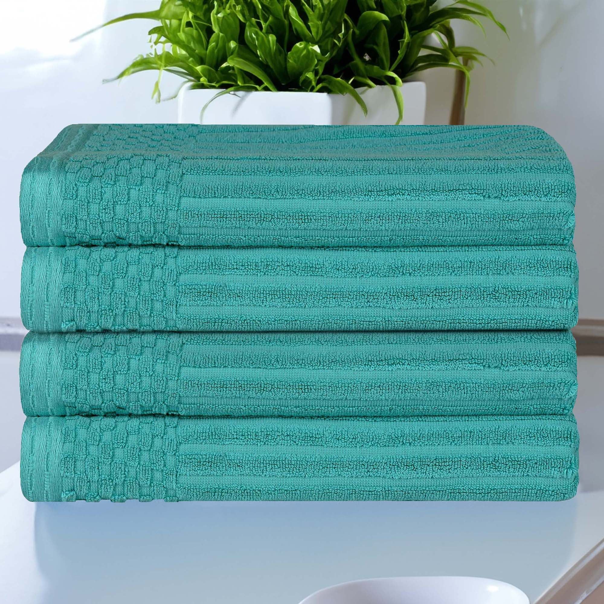 Turquoise Ribbed Cotton Fingertip Towel Set, 54" x 27"