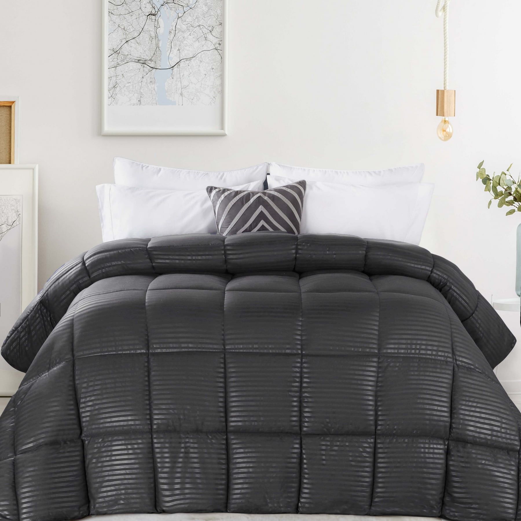 Charcoal Striped Microfiber Down Alternative Twin Comforter