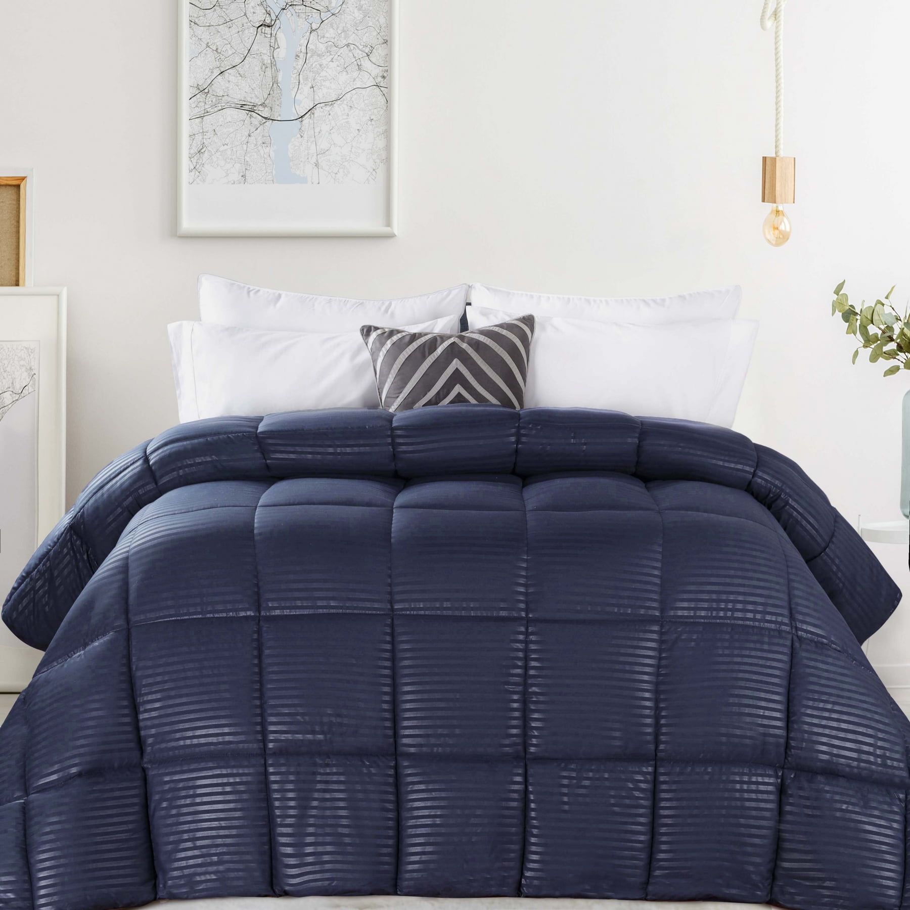 Navy Blue Twin/Twin XL Striped Down Alternative Comforter