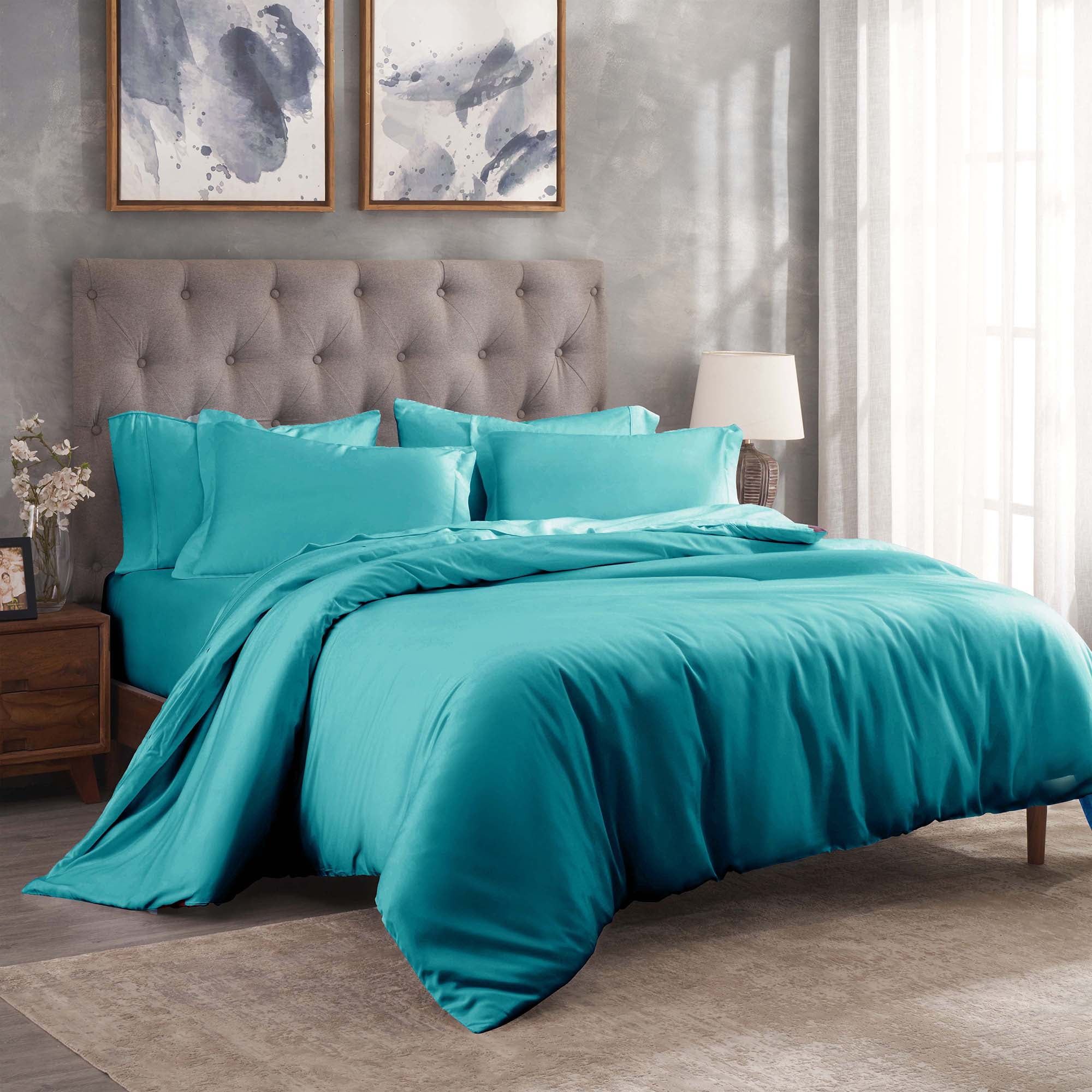Twin Teal Cotton 300 Thread Count Duvet Cover Set