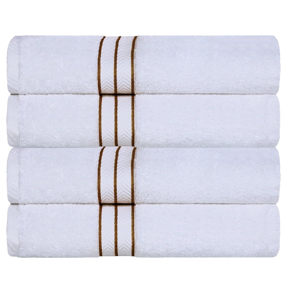 Luxurious White Turkish Cotton Bath Towel Set with Chevron Trim