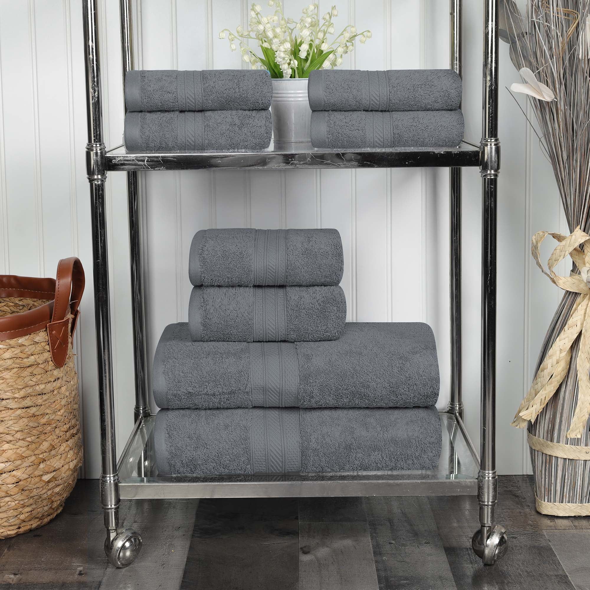 Gray Cotton 8-Piece Towel Set with Hand and Bath Towels