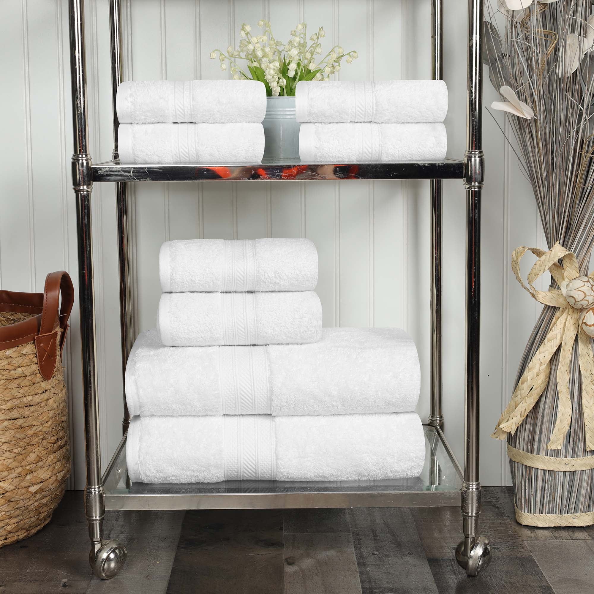 Superior White Cotton 8-Piece Towel Set with Hand and Face Towels