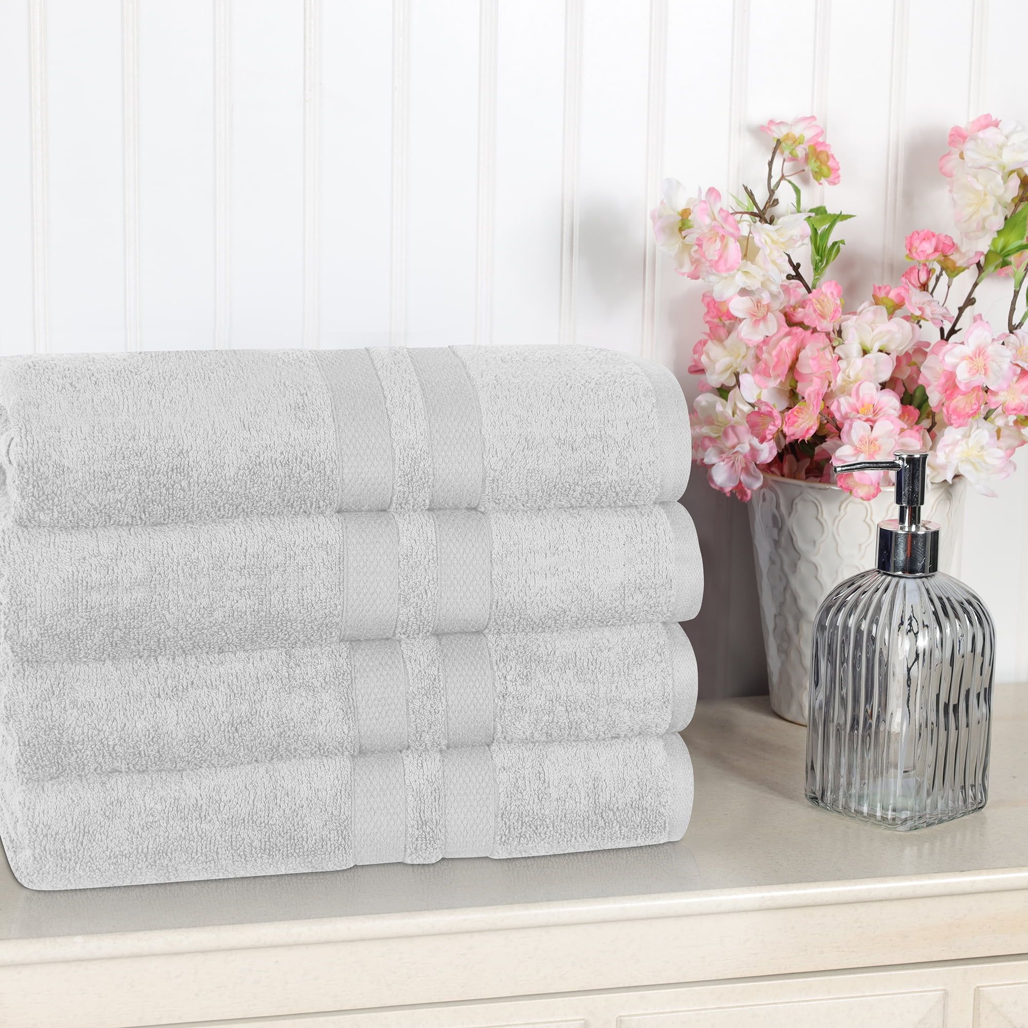 Oversized Silver Cotton 4 Piece Bath Towel Set