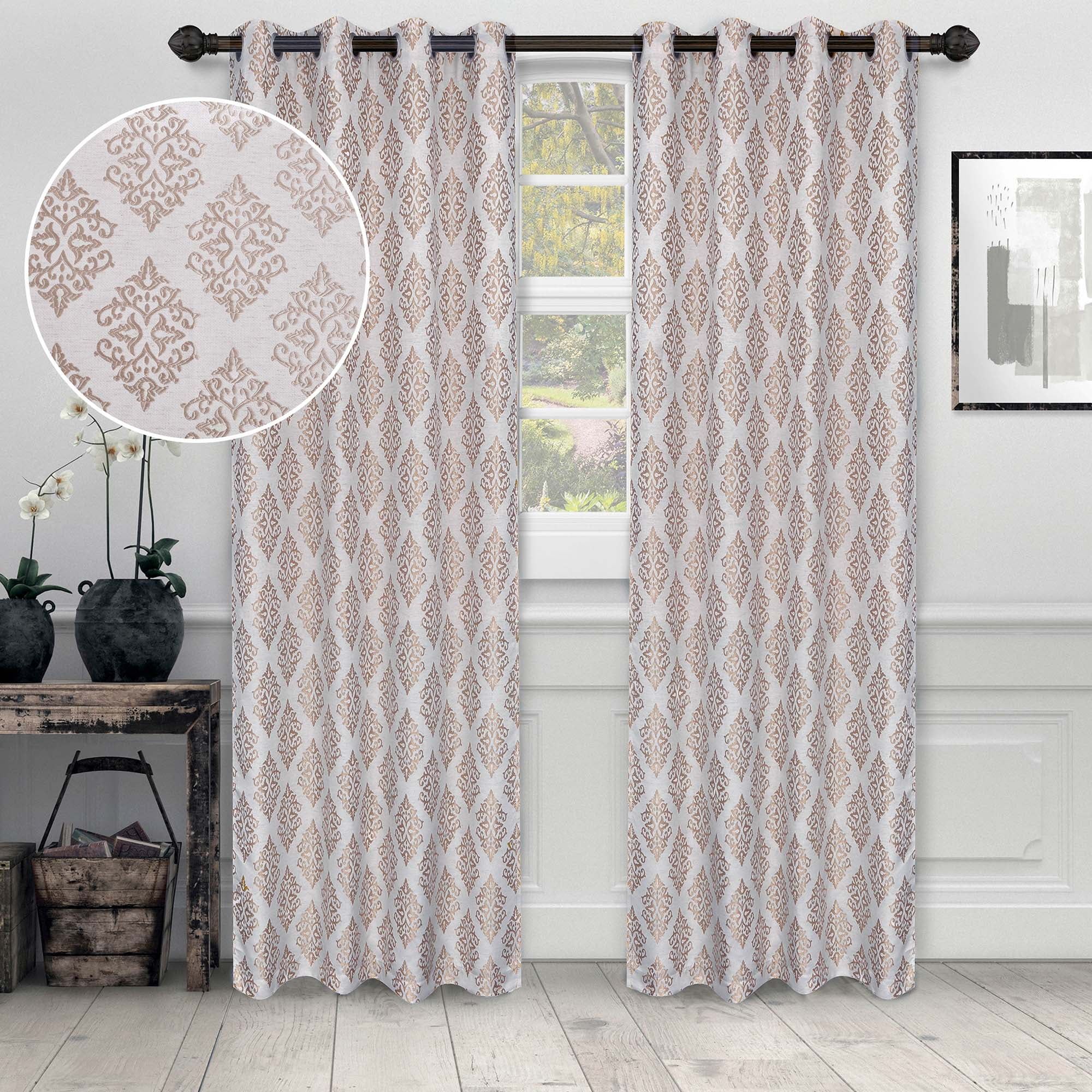 Brass Jacquard Damask Room-Darkening Polyester Curtains, 42" x 96"