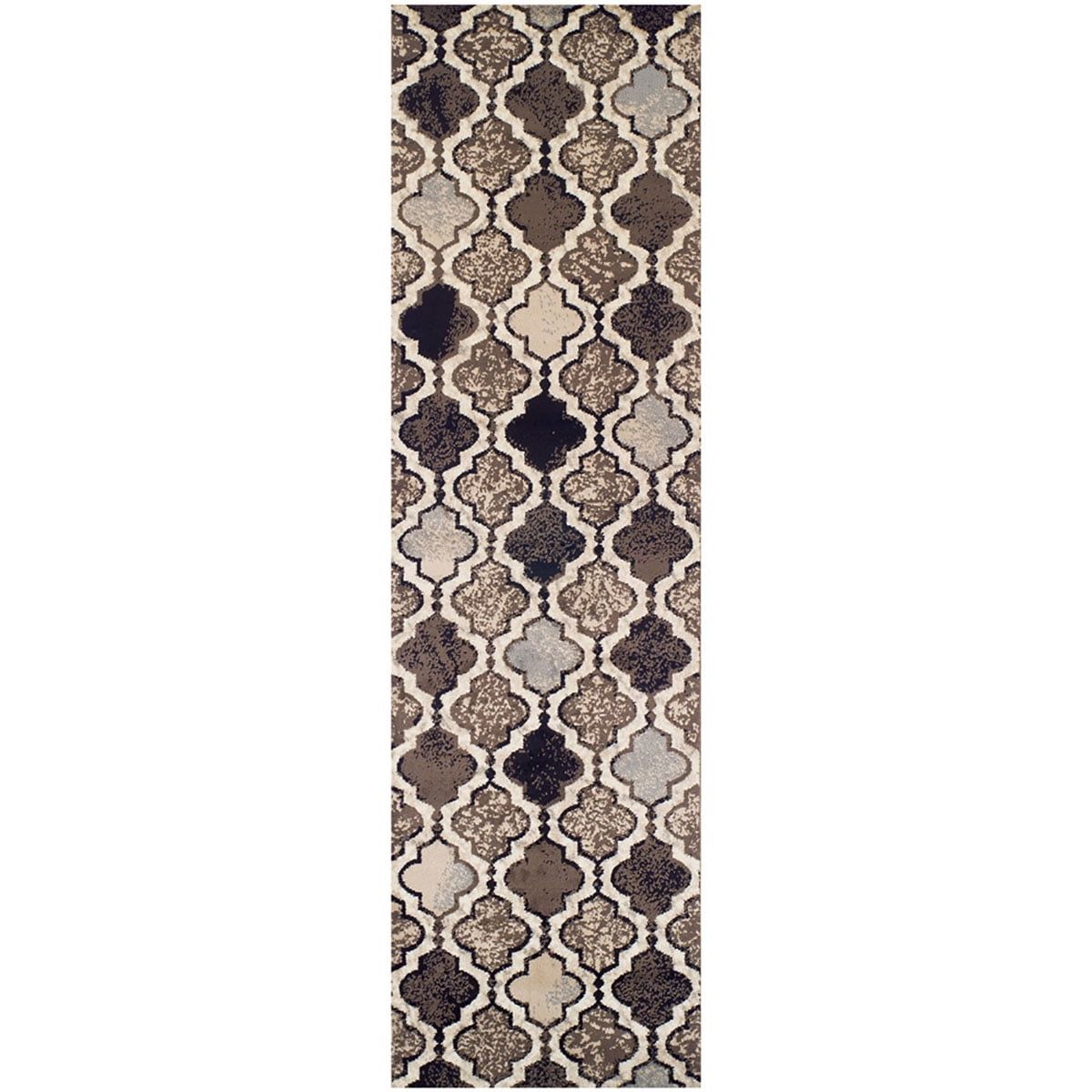 Ivory Trellis 2'7" x 12' Synthetic Runner Rug with Stain-resistant Design