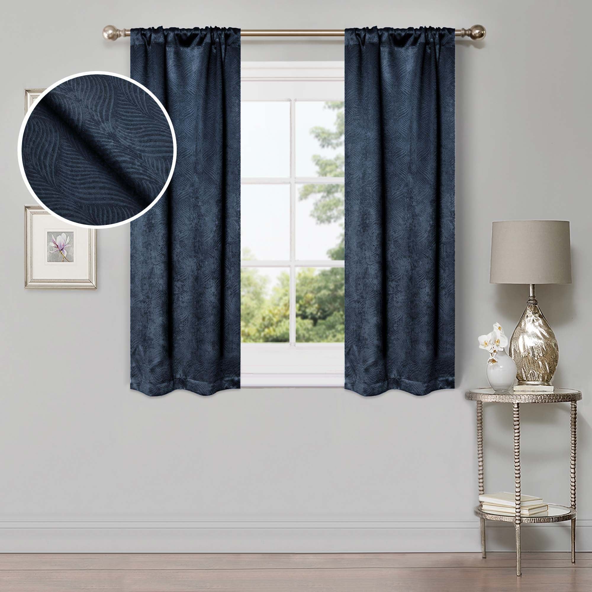 Navy Blue Polyester Blackout Rod Pocket Window Panels, 26" x 63"