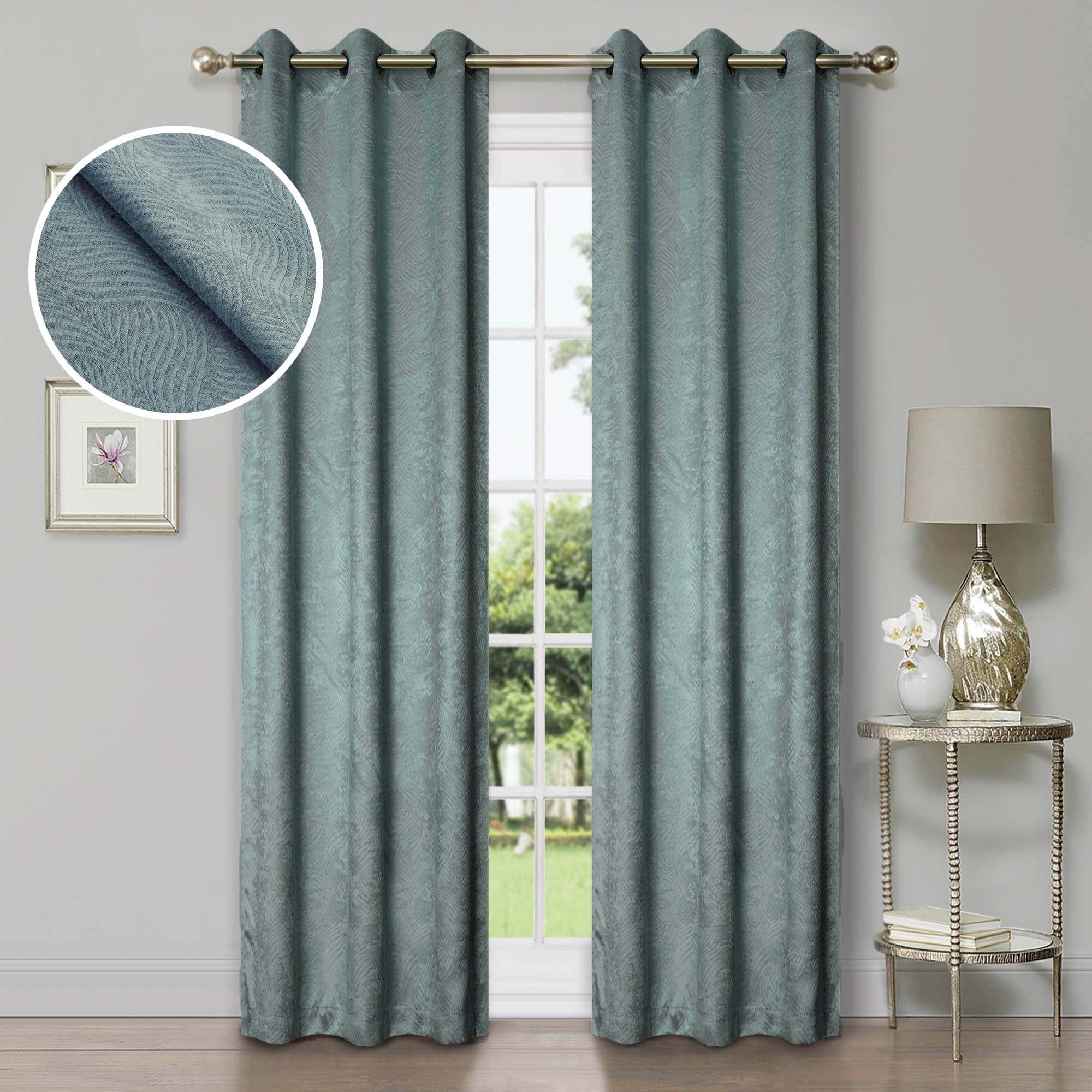 Teal Modern Geometric Waves Blackout Curtain Set with Grommets, 42" W x 108" L