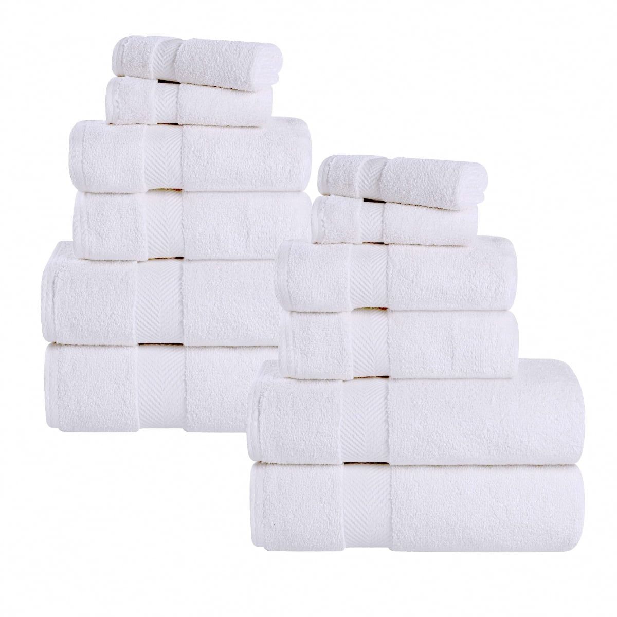Luxurious White Cotton 12-Piece Towel Set with Chevron Border