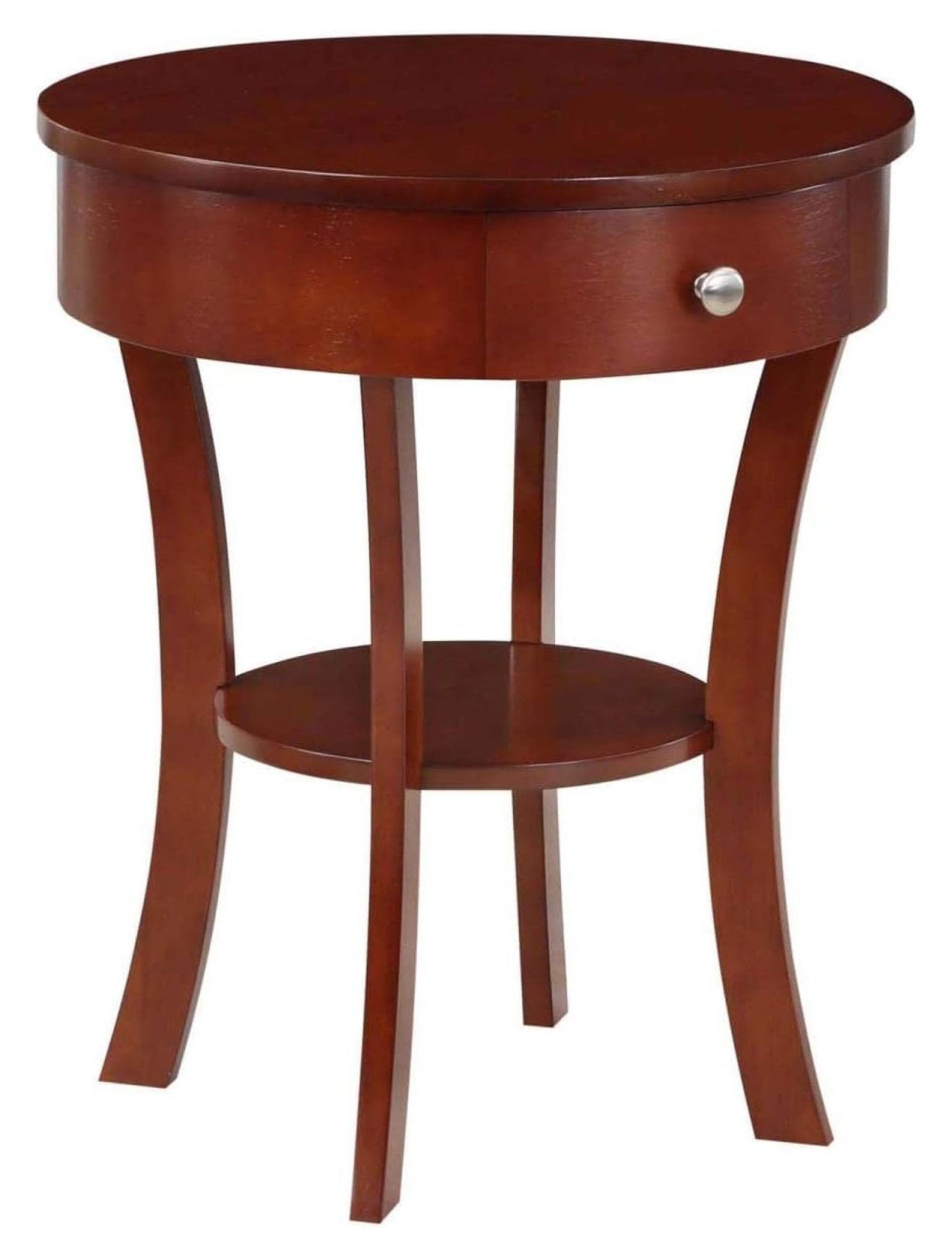 Mahogany Round Wood and Metal End Table with Storage