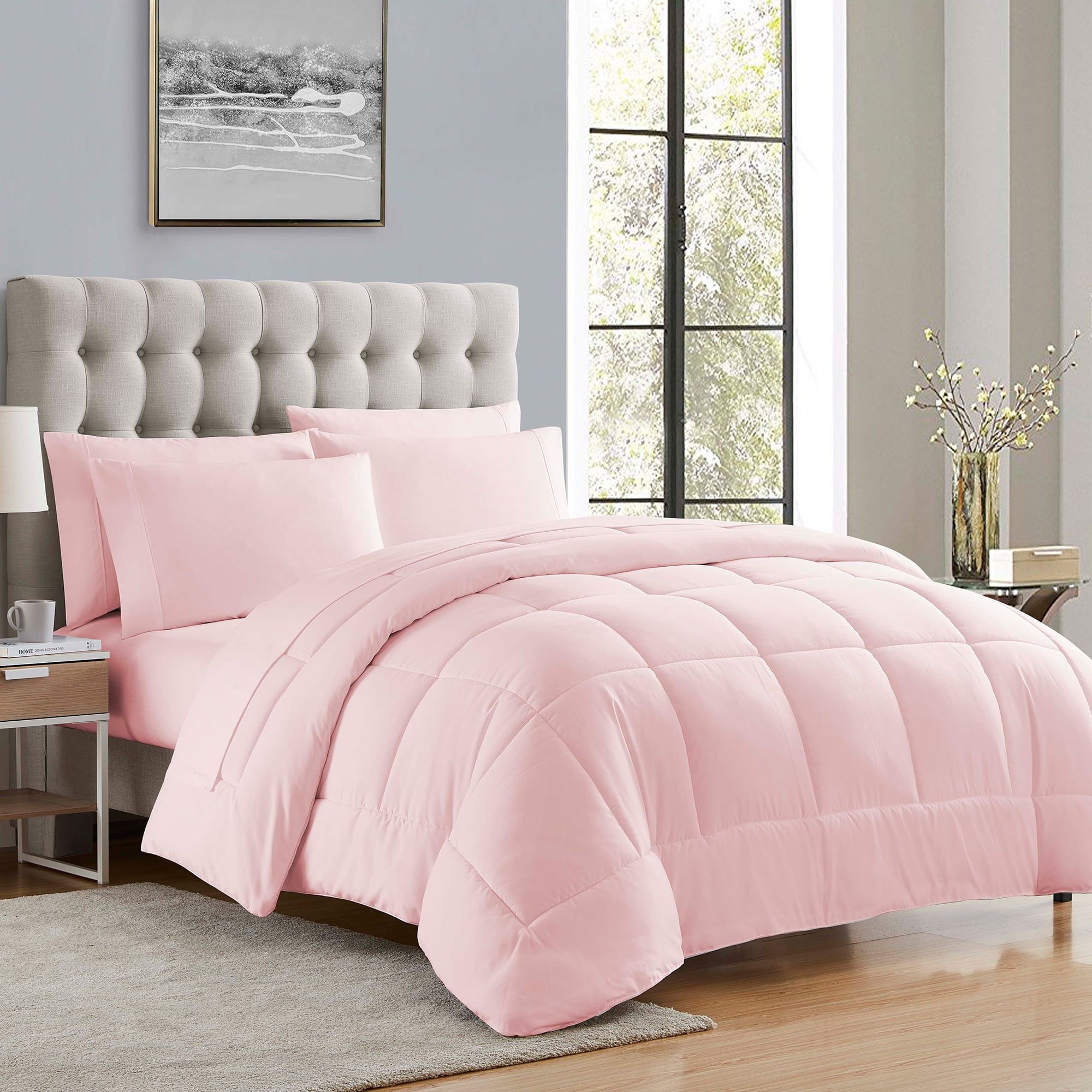 California King Pale Pink Microfiber Down Alternative Bed in a Bag Set